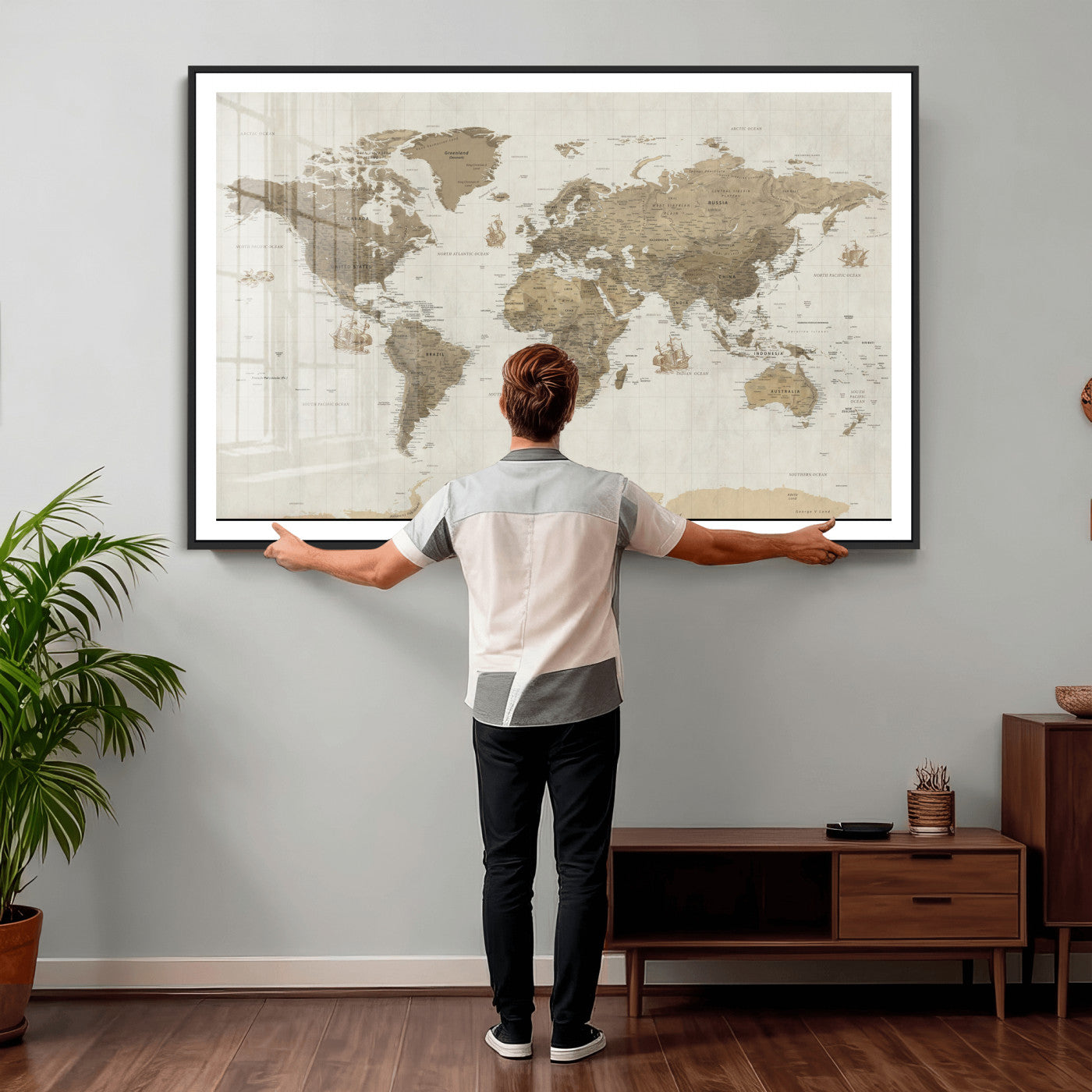 28283260-MGV-CV-36X24 - World Map Wall Art Canvas Print, Modern Decorative Framed Map Artwork Prints for Living Room, Office, Bedroom Wall Decor
