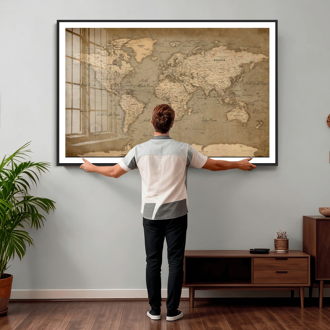 49946617-MGV-CV-36X24 - World Map Wall Art Canvas Print, Modern Decorative Framed Map Artwork Prints for Living Room, Office, Bedroom Wall Decor