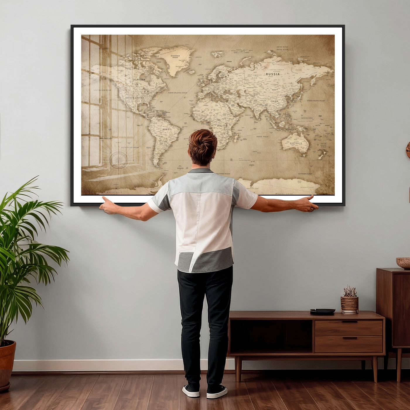 34795134-MGV-CV-36X24 - World Map Wall Art Canvas Print, Modern Decorative Framed Map Artwork Prints for Living Room, Office, Bedroom Wall Decor