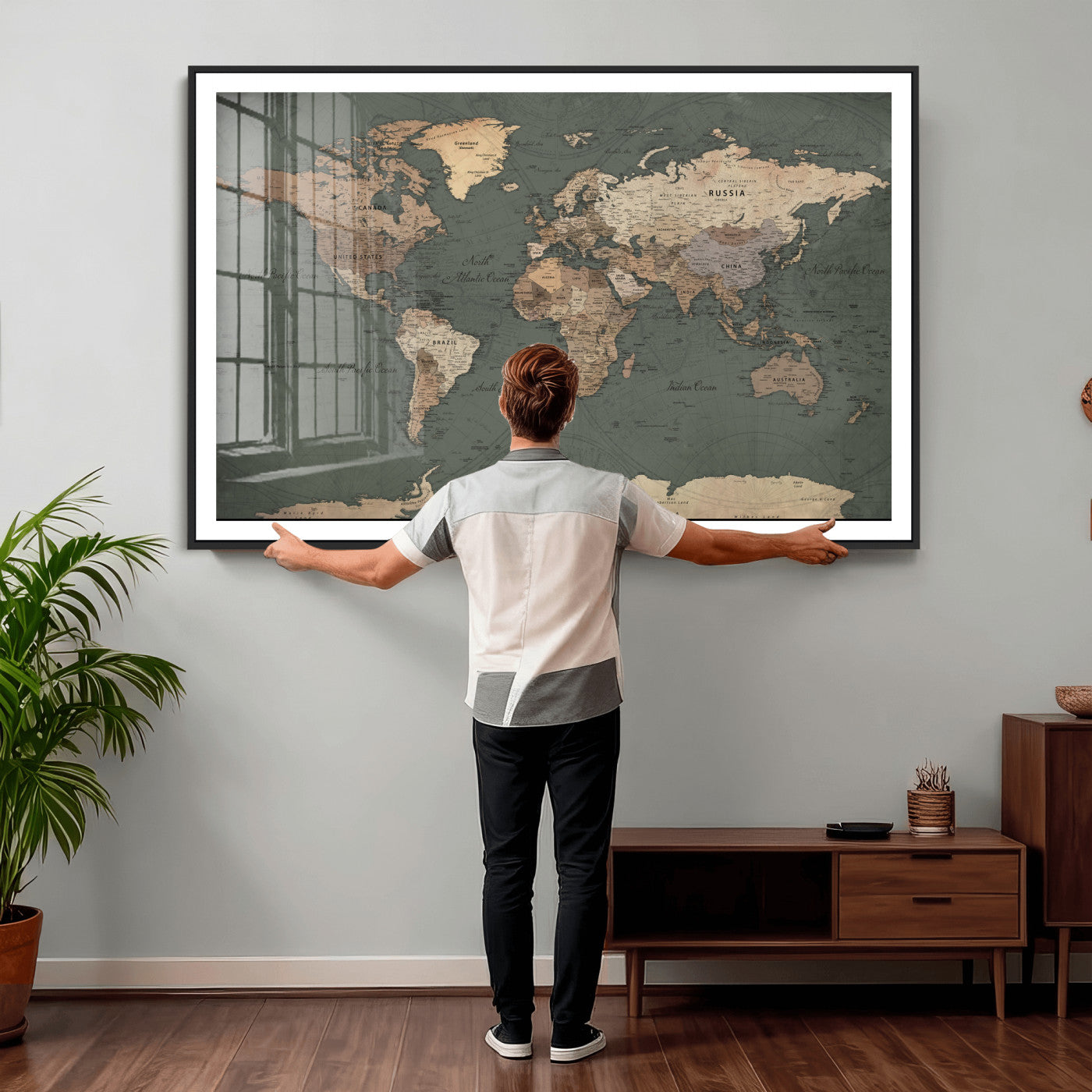 84619399-MGV-CV-36X24 - World Map Wall Art Canvas Print, Modern Decorative Framed Map Artwork Prints for Living Room, Office, Bedroom Wall Decor