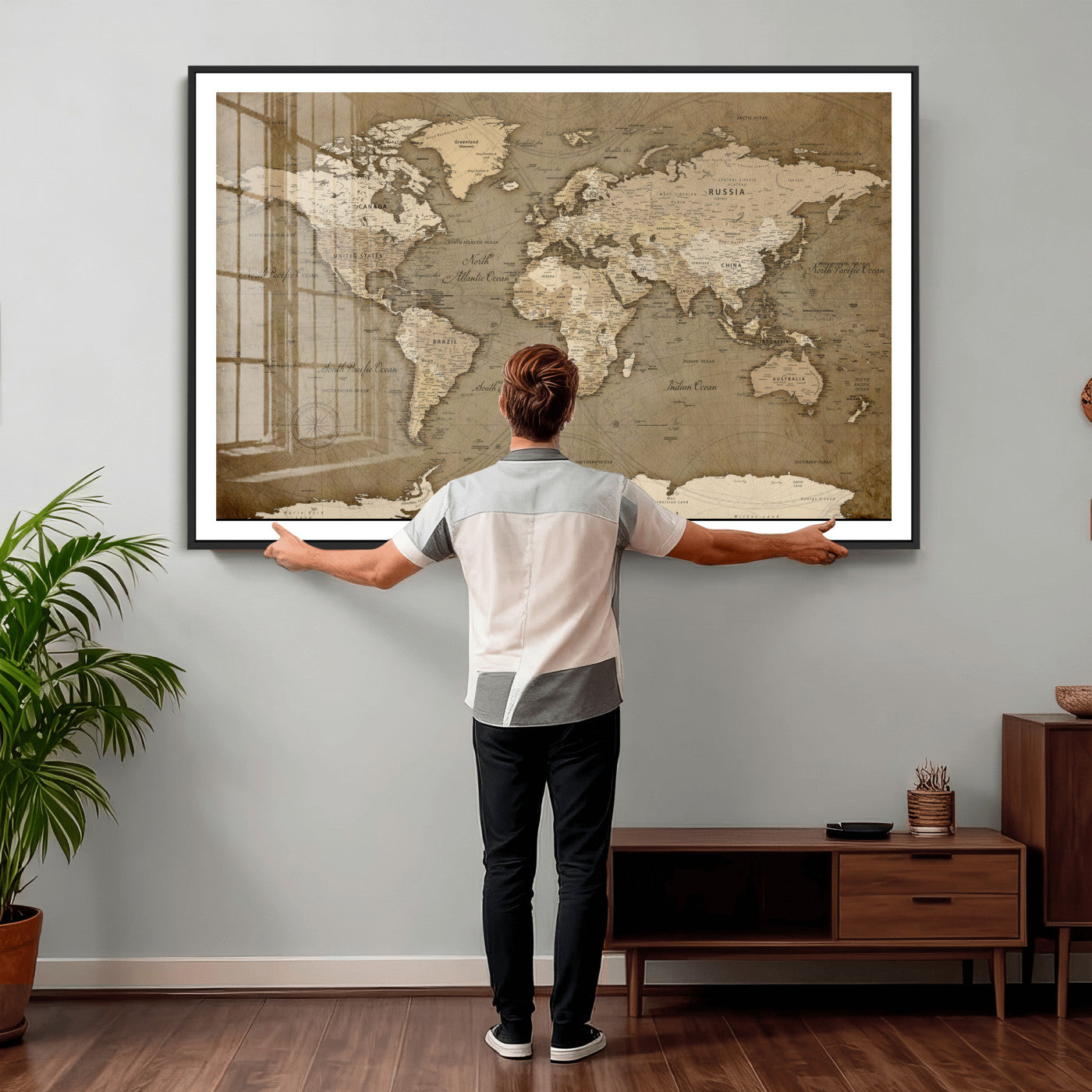 82314635-MGV-CV-36X24 - World Map Wall Art Canvas Print, Modern Decorative Framed Map Artwork Prints for Living Room, Office, Bedroom Wall Decor