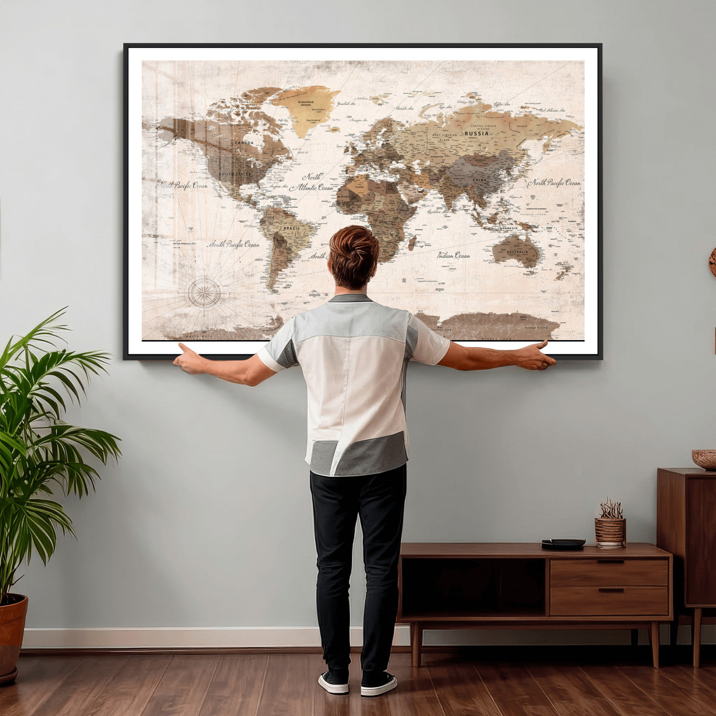 38923639-MGV-CV-36X24 - World Map Wall Art Canvas Print, Modern Decorative Framed Map Artwork Prints for Living Room, Office, Bedroom Wall Decor