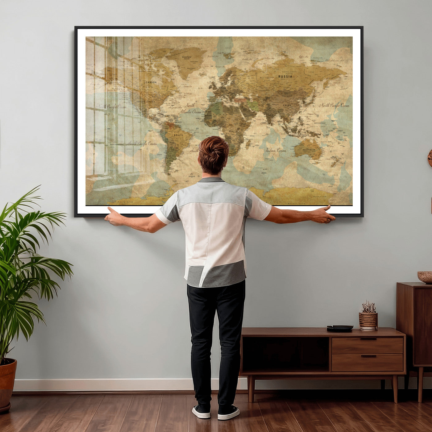 89356927-MGV-CV-36X24 - World Map Wall Art Canvas Print, Modern Decorative Framed Map Artwork Prints for Living Room, Office, Bedroom Wall Decor