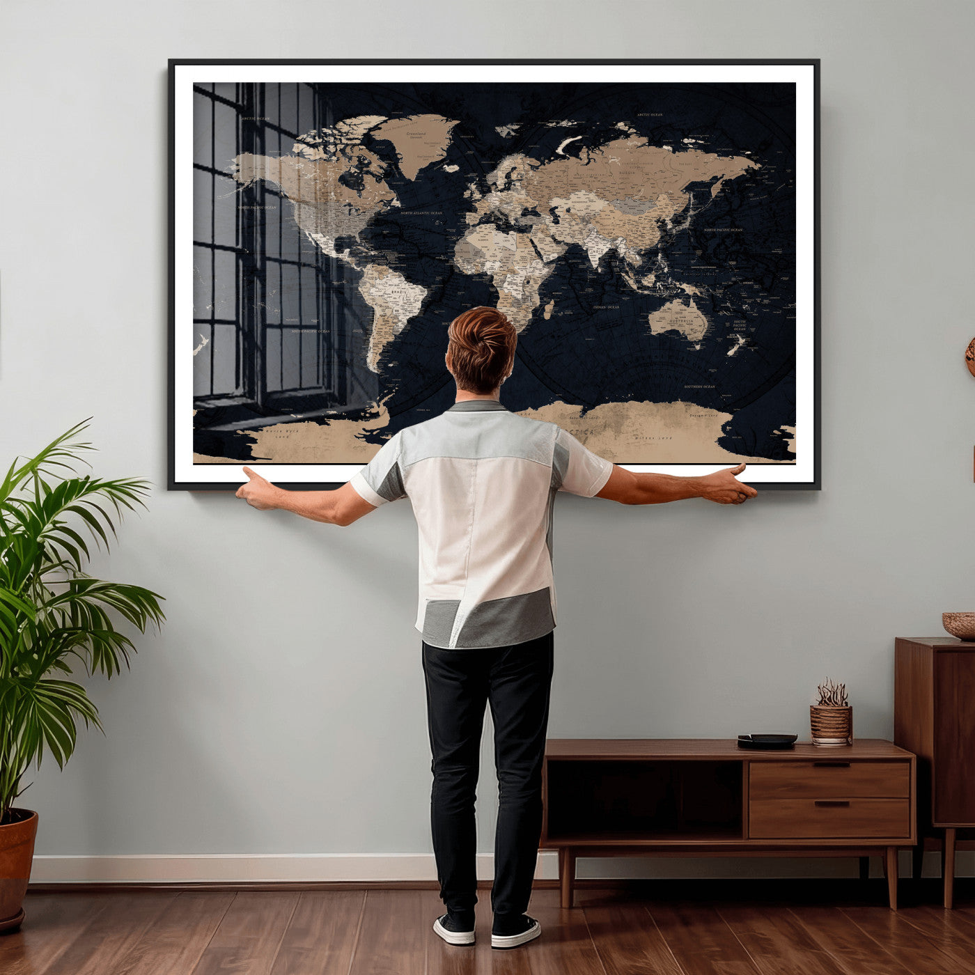 25812727-MGV-CV-36X24 - World Map Wall Art Canvas Print, Modern Decorative Framed Map Artwork Prints for Living Room, Office, Bedroom Wall Decor