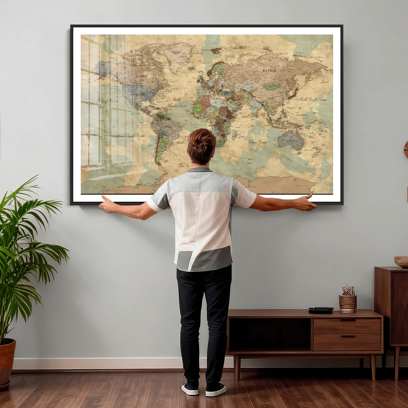 72396478-MGV-CV-36X24 - World Map Wall Art Canvas Print, Modern Decorative Framed Map Artwork Prints for Living Room, Office, Bedroom Wall Decor