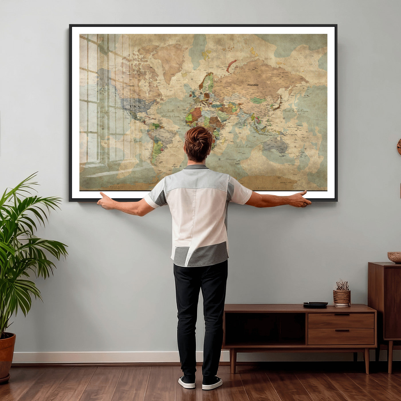 31492148-MGV-CV-36X24 - World Map Wall Art Canvas Print, Modern Decorative Framed Map Artwork Prints for Living Room, Office, Bedroom Wall Decor