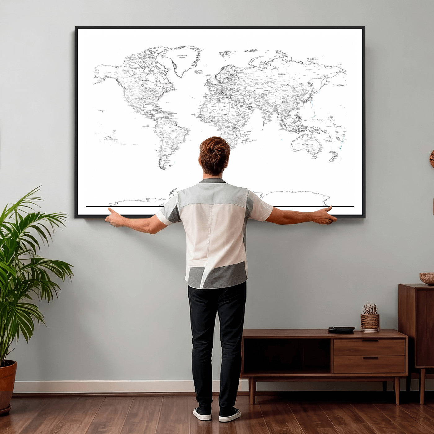 21002736-MGV-CV-36X24 - World Map Wall Art Canvas Print, Modern Decorative Framed Map Artwork Prints for Living Room, Office, Bedroom Wall Decor