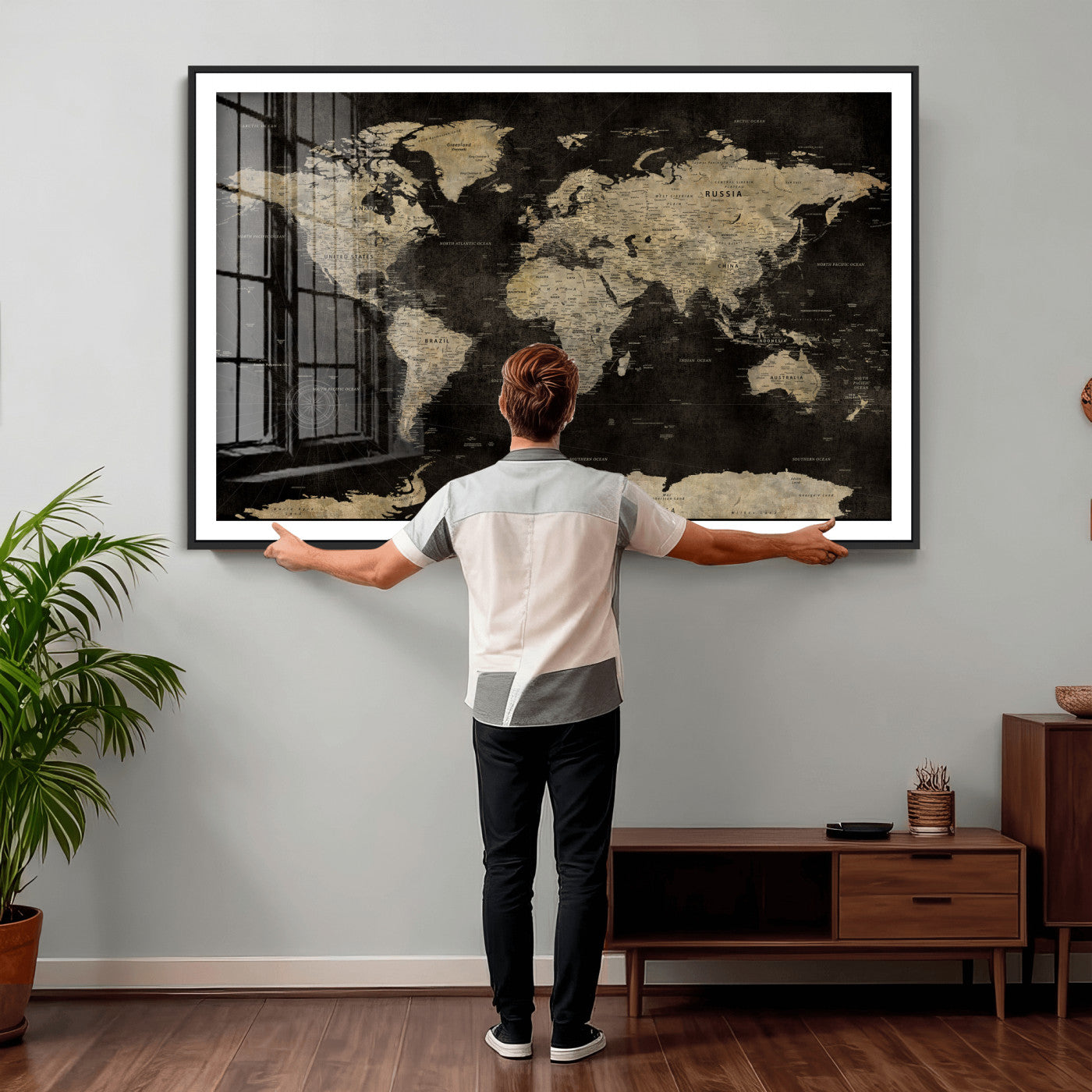 60653880-MGV-CV-36X24 - World Map Wall Art Canvas Print, Modern Decorative Framed Map Artwork Prints for Living Room, Office, Bedroom Wall Decor