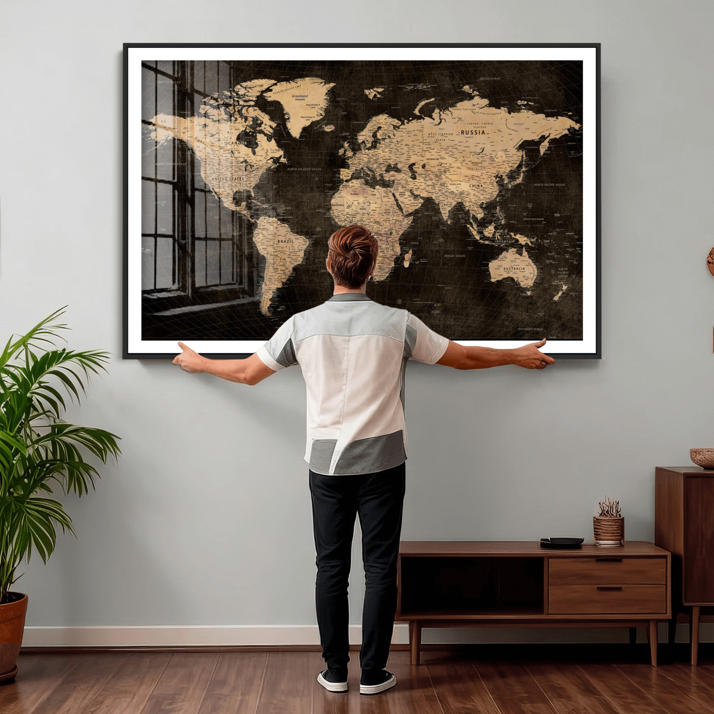 15118265-MGV-CV-36X24 - World Map Wall Art Canvas Print, Modern Decorative Framed Map Artwork Prints for Living Room, Office, Bedroom Wall Decor