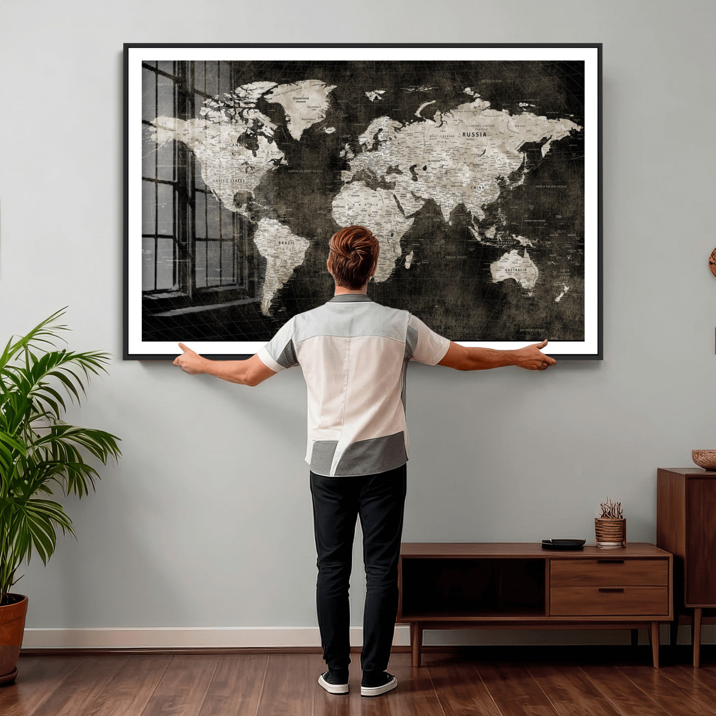 94581666-MGV-CV-36X24 - World Map Wall Art Canvas Print, Modern Decorative Framed Map Artwork Prints for Living Room, Office, Bedroom Wall Decor
