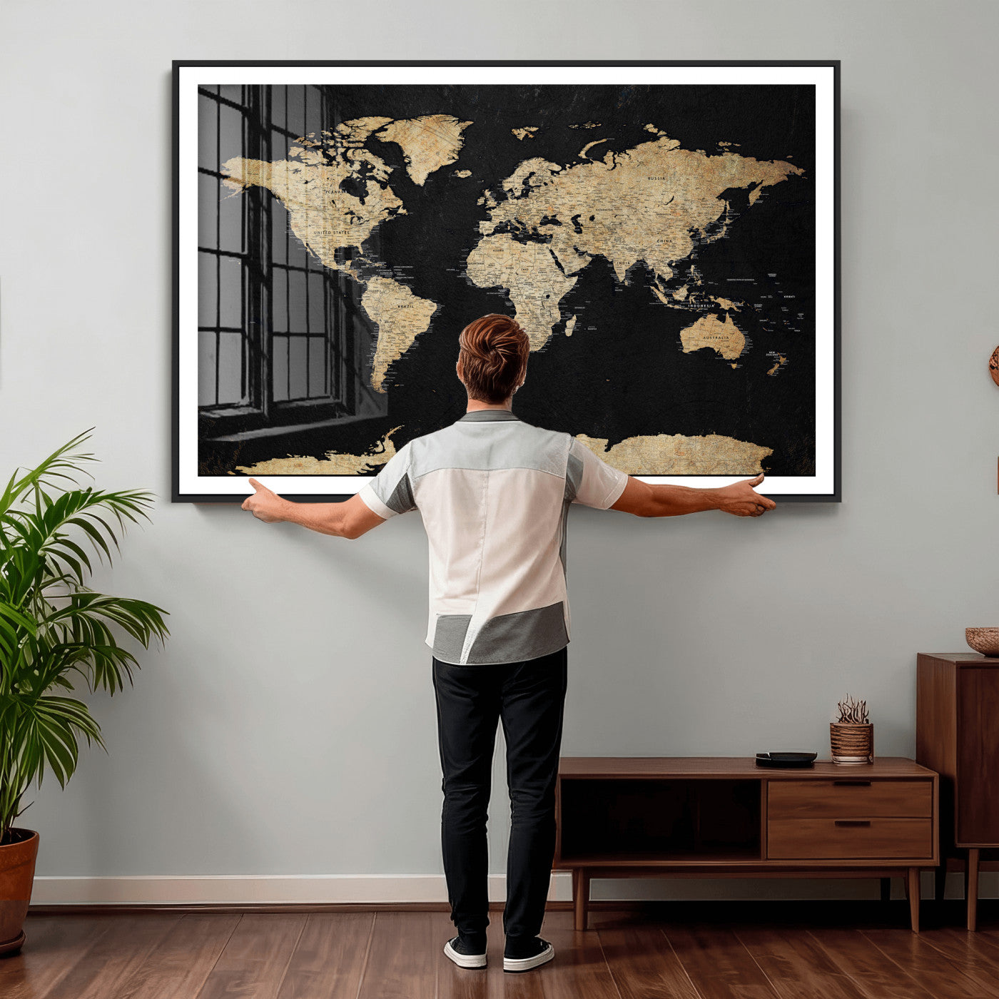 71518849-MGV-CV-36X24 - World Map Wall Art Canvas Print, Modern Decorative Framed Map Artwork Prints for Living Room, Office, Bedroom Wall Decor