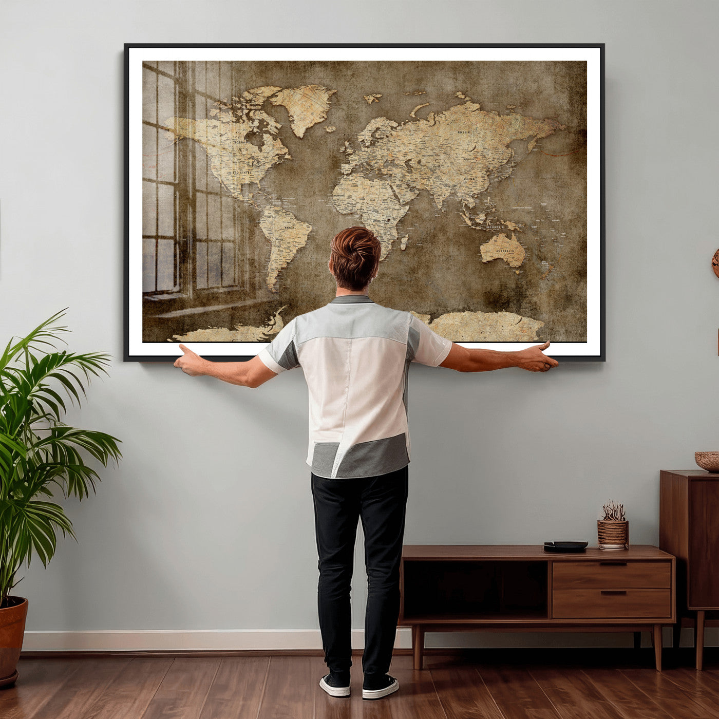 35847542-MGV-CV-36X24 - World Map Wall Art Canvas Print, Modern Decorative Framed Map Artwork Prints for Living Room, Office, Bedroom Wall Decor