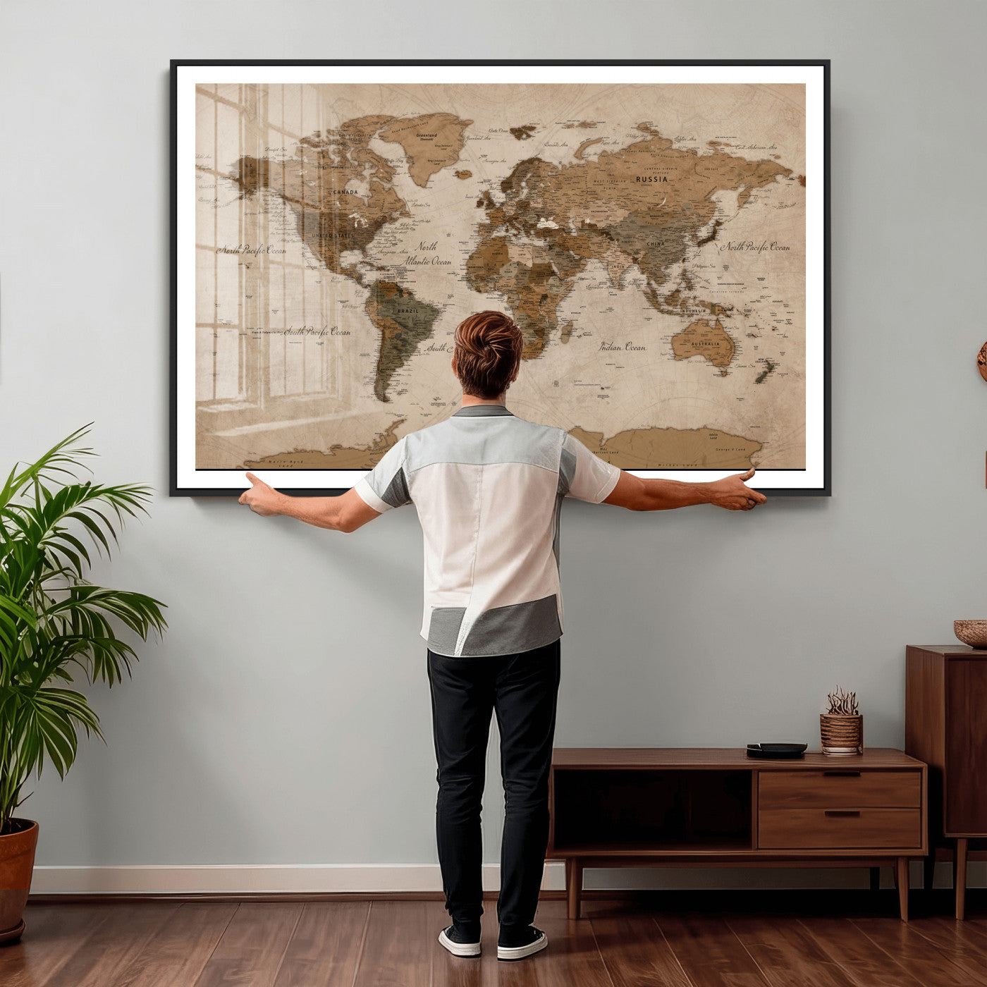 40064188-MGV-CV-36X24 - World Map Wall Art Canvas Print, Modern Decorative Framed Map Artwork Prints for Living Room, Office, Bedroom Wall Decor