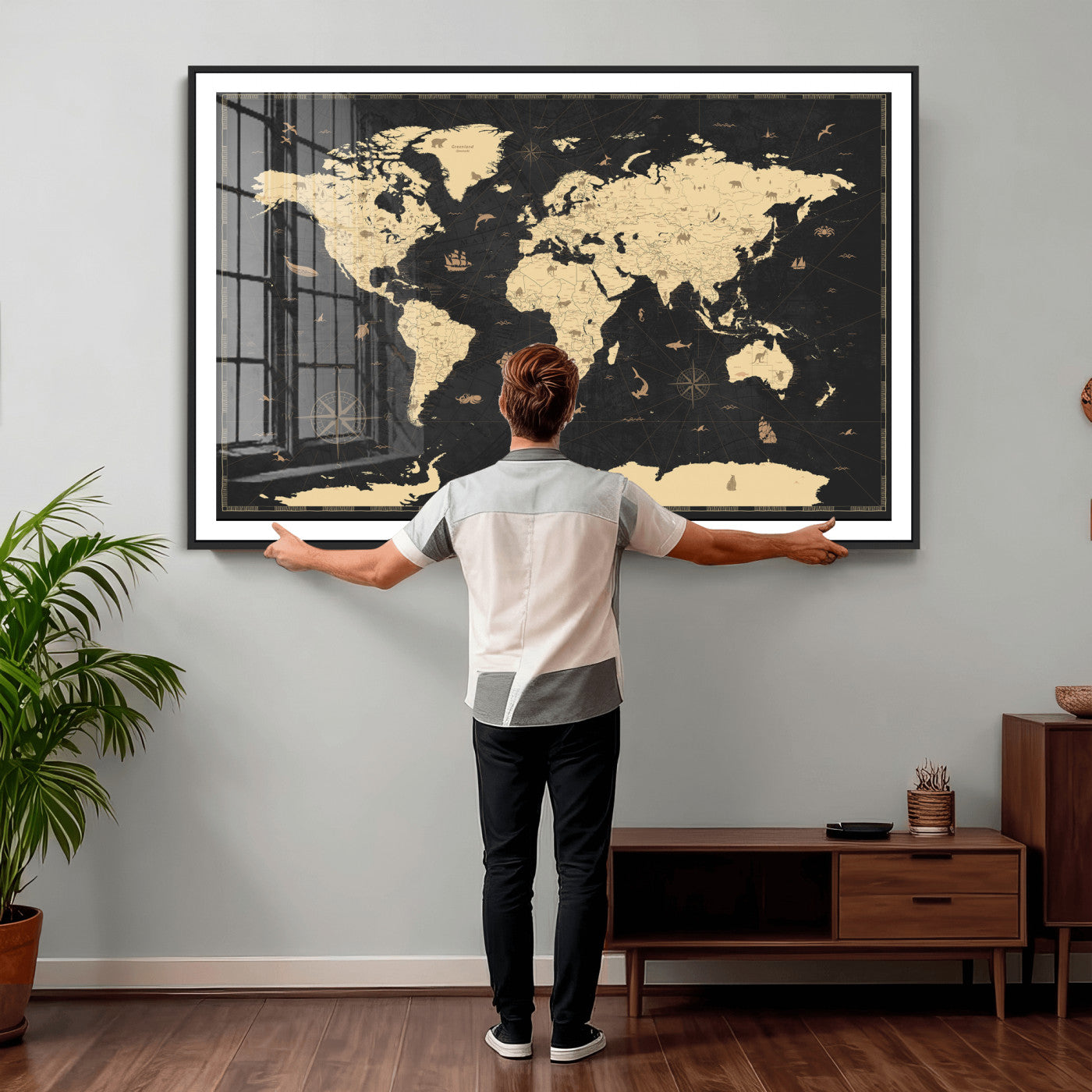 75220264-MGV-CV-36X24 - World Map Wall Art Canvas Print, Modern Decorative Framed Map Artwork Prints for Living Room, Office, Bedroom Wall Decor