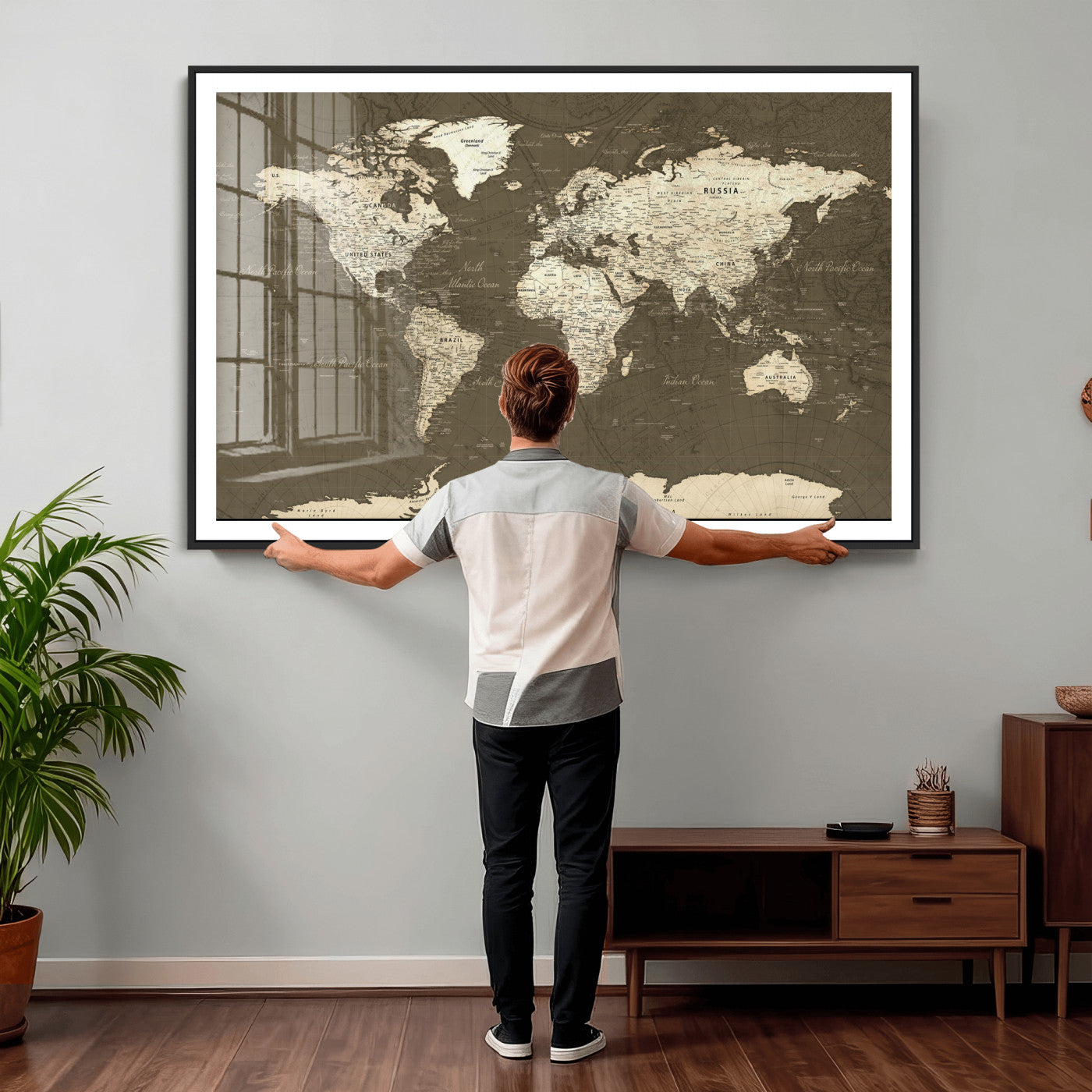 33202610-MGV-CV-36X24 - World Map Wall Art Canvas Print, Modern Decorative Framed Map Artwork Prints for Living Room, Office, Bedroom Wall Decor