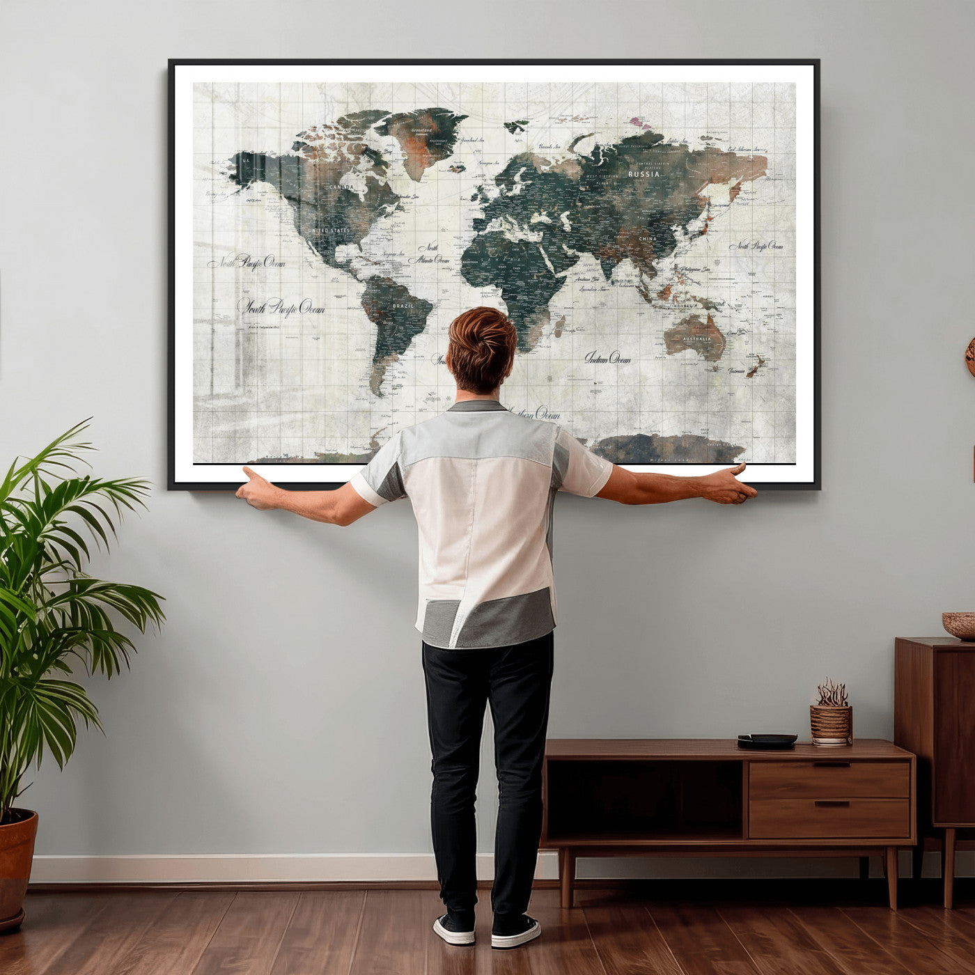91179593-MGV-CV-36X24 - World Map Wall Art Canvas Print, Modern Decorative Framed Map Artwork Prints for Living Room, Office, Bedroom Wall Decor