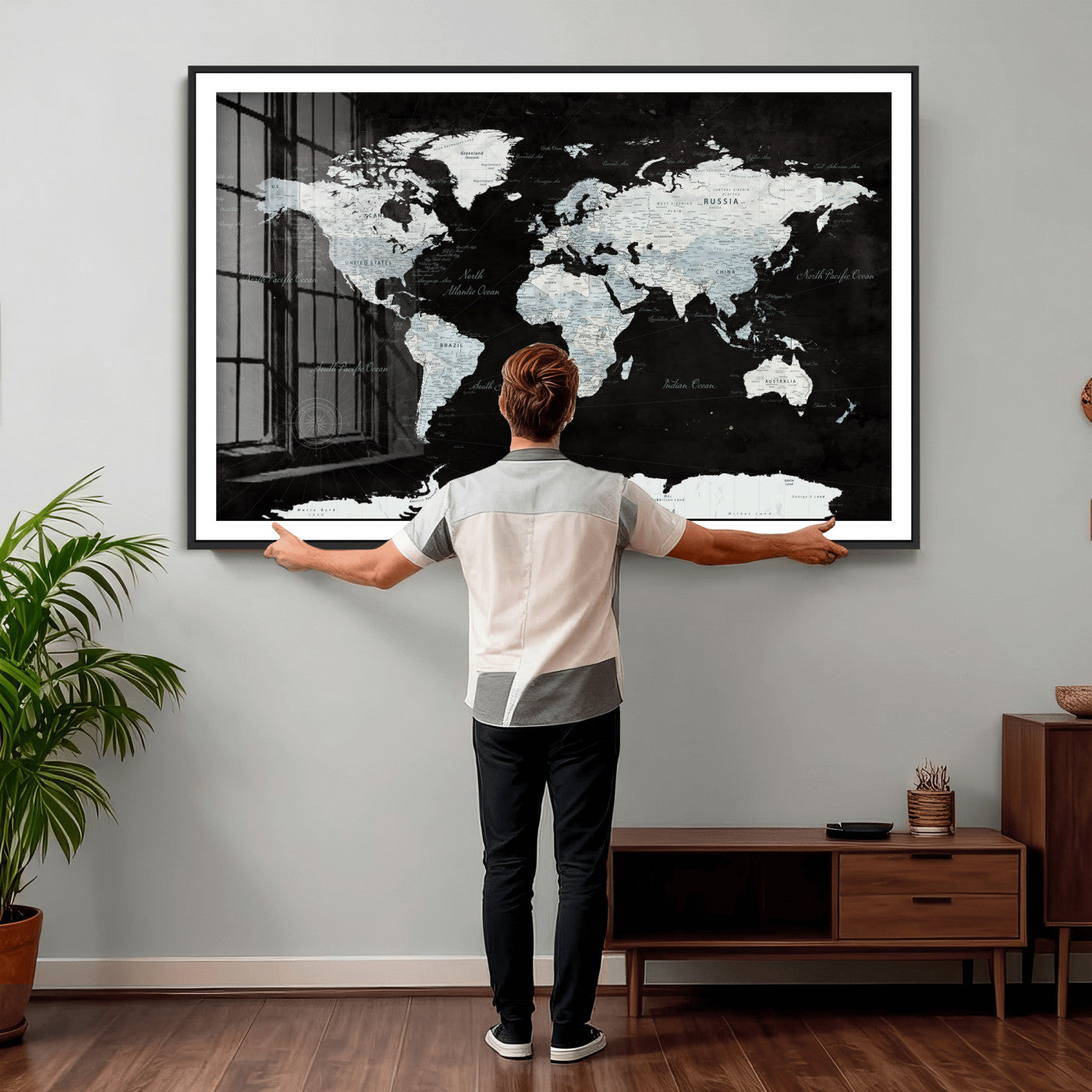 28664806-MGV-CV-36X24 - World Map Wall Art Canvas Print, Modern Decorative Framed Map Artwork Prints for Living Room, Office, Bedroom Wall Decor
