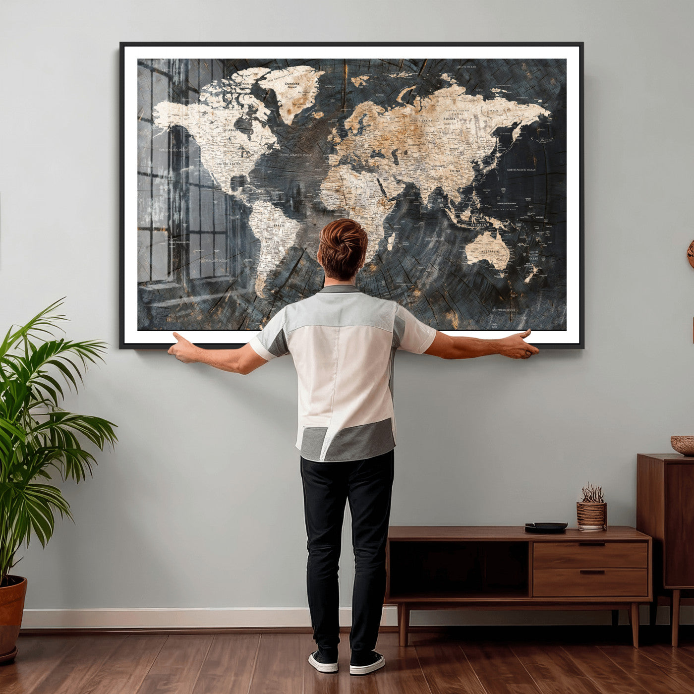 89162112-MGV-CV-36X24 - World Map Wall Art Canvas Print, Modern Decorative Framed Map Artwork Prints for Living Room, Office, Bedroom Wall Decor