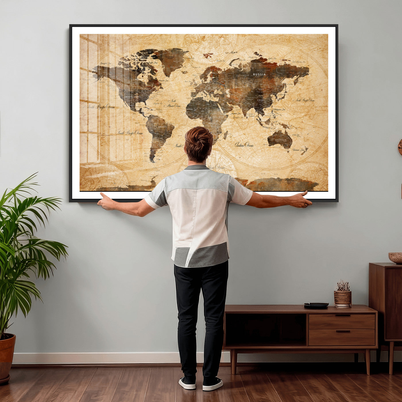 63156625-MGV-CV-36X24 - World Map Wall Art Canvas Print, Modern Decorative Framed Map Artwork Prints for Living Room, Office, Bedroom Wall Decor