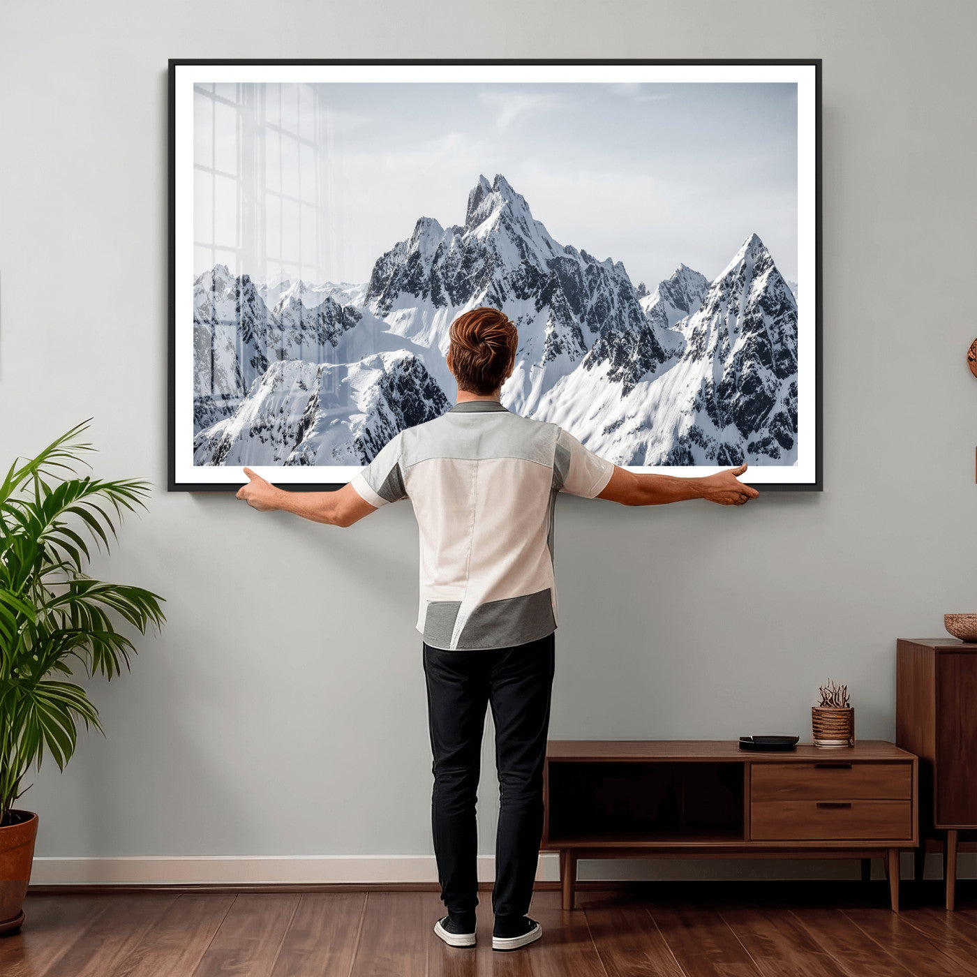 33126265-MGV-CV-36X24 - Snowy Mountain Range Canvas Print, Alpine Peaks Landscape Wall Art, Framed Canvas Ready to Hang