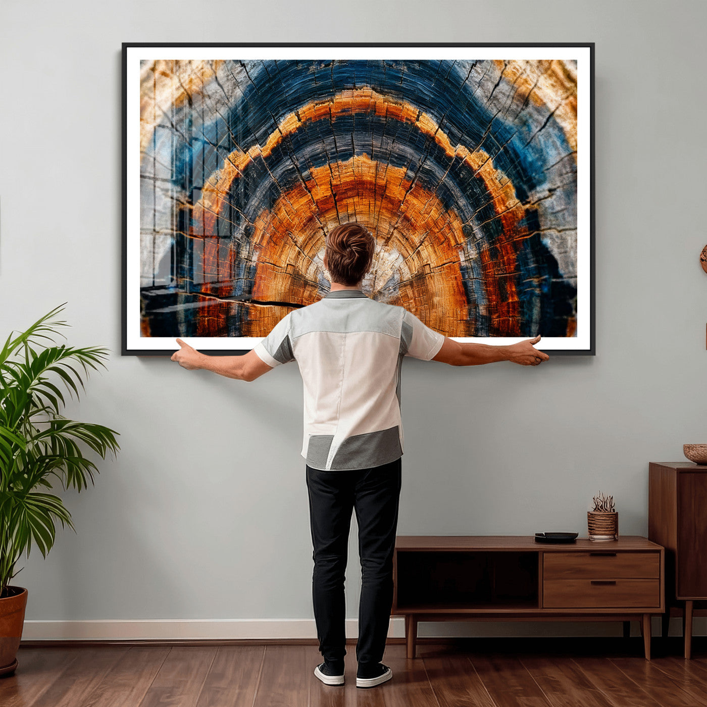 92693966N-MGV-CV-36X24 - Abstract Wood Grain Canvas Print, Tree Ring Pattern Wall Art, Framed Canvas Ready to Hang