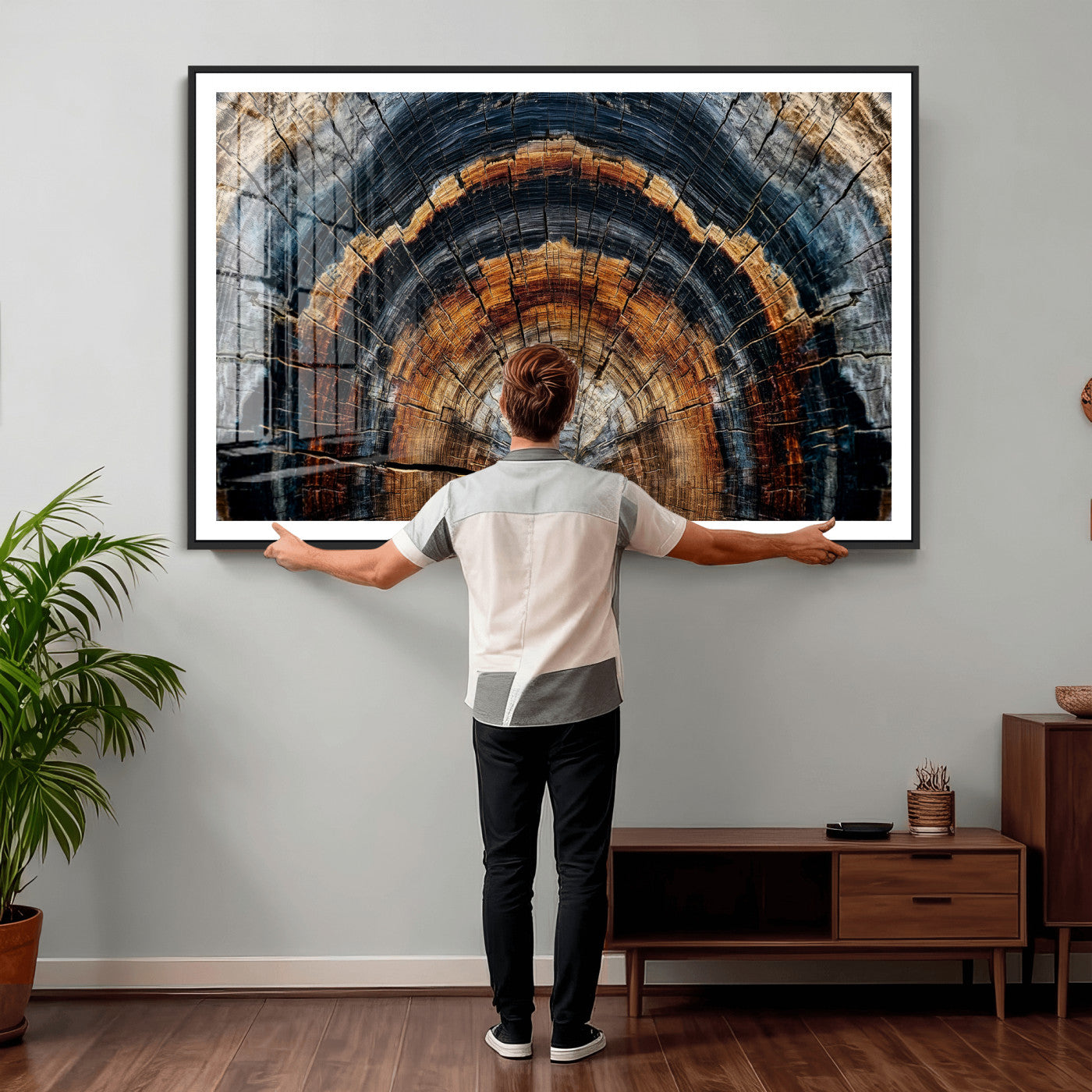 92693966A-MGV-CV-36X24 - Abstract Wood Grain Canvas Print, Tree Ring Pattern Wall Art, Framed Canvas Ready to Hang