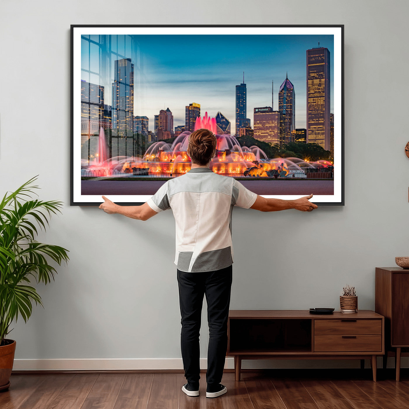 46805285-MGV-CV-36X24 - Chicago Wall Art Canvas Print, Chicago City Downtown Night Cityscape Print for Modern Urban Wall Decor