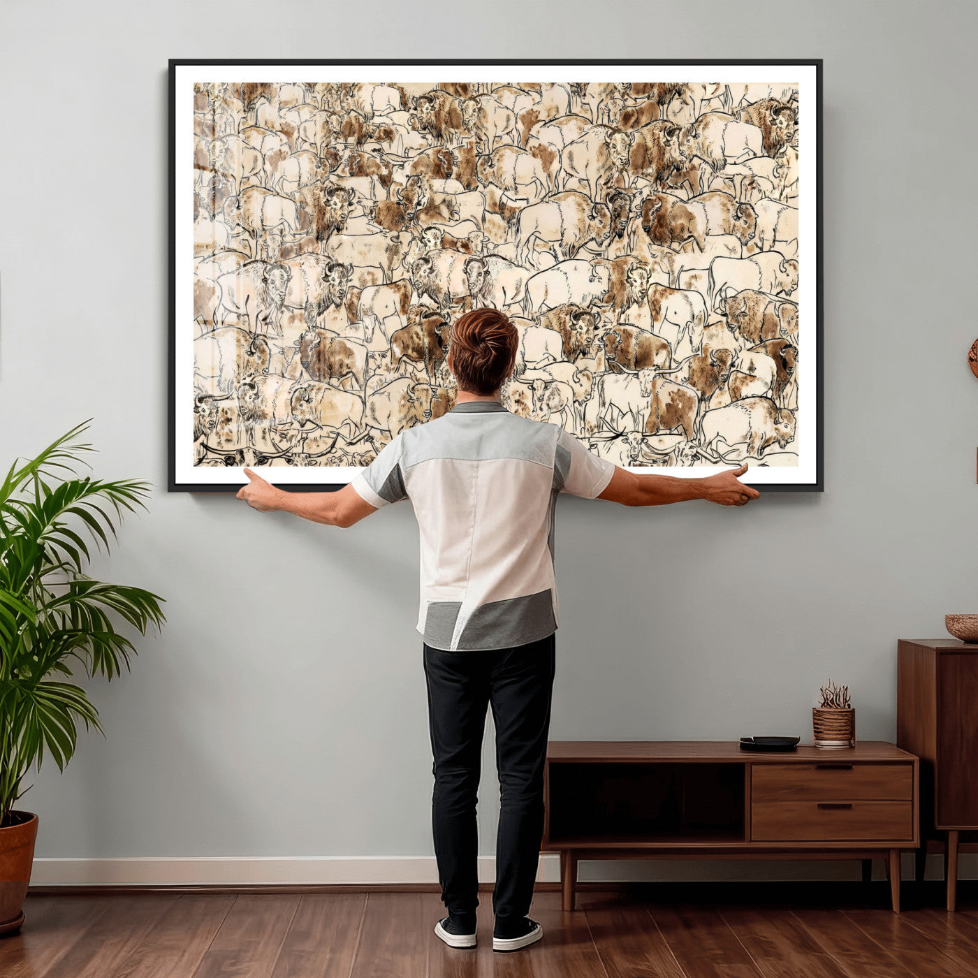 50142019-MGV-CV-36X24 - Farmhouse Animals Wall Art Canvas Print - Abstract Farm Animal Drawing Mid-Century Wall Art for Cabin Decor