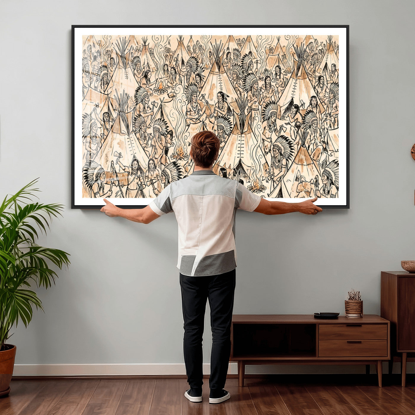 72739176-MGV-CV-36X24 - Farmhouse Animals Wall Art Canvas Print - Abstract Farm Animal Drawing Mid-Century Wall Art for Cabin Decor