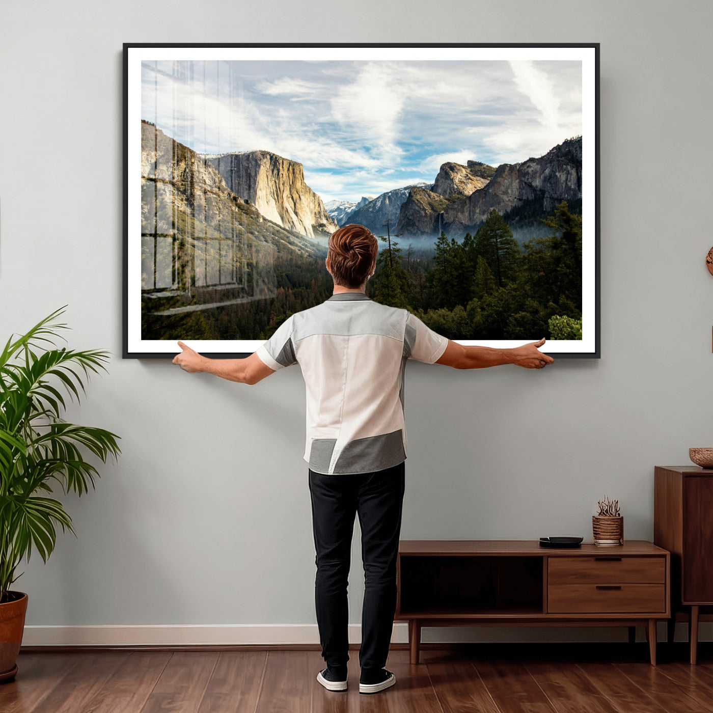 15089394-MGV-CV-36X24 - Yosemite Valley Mountain Landscape Wall Art Canvas Print, Granite Cliff Forest Valley Canvas Print, California National Park Scenic Art Printing