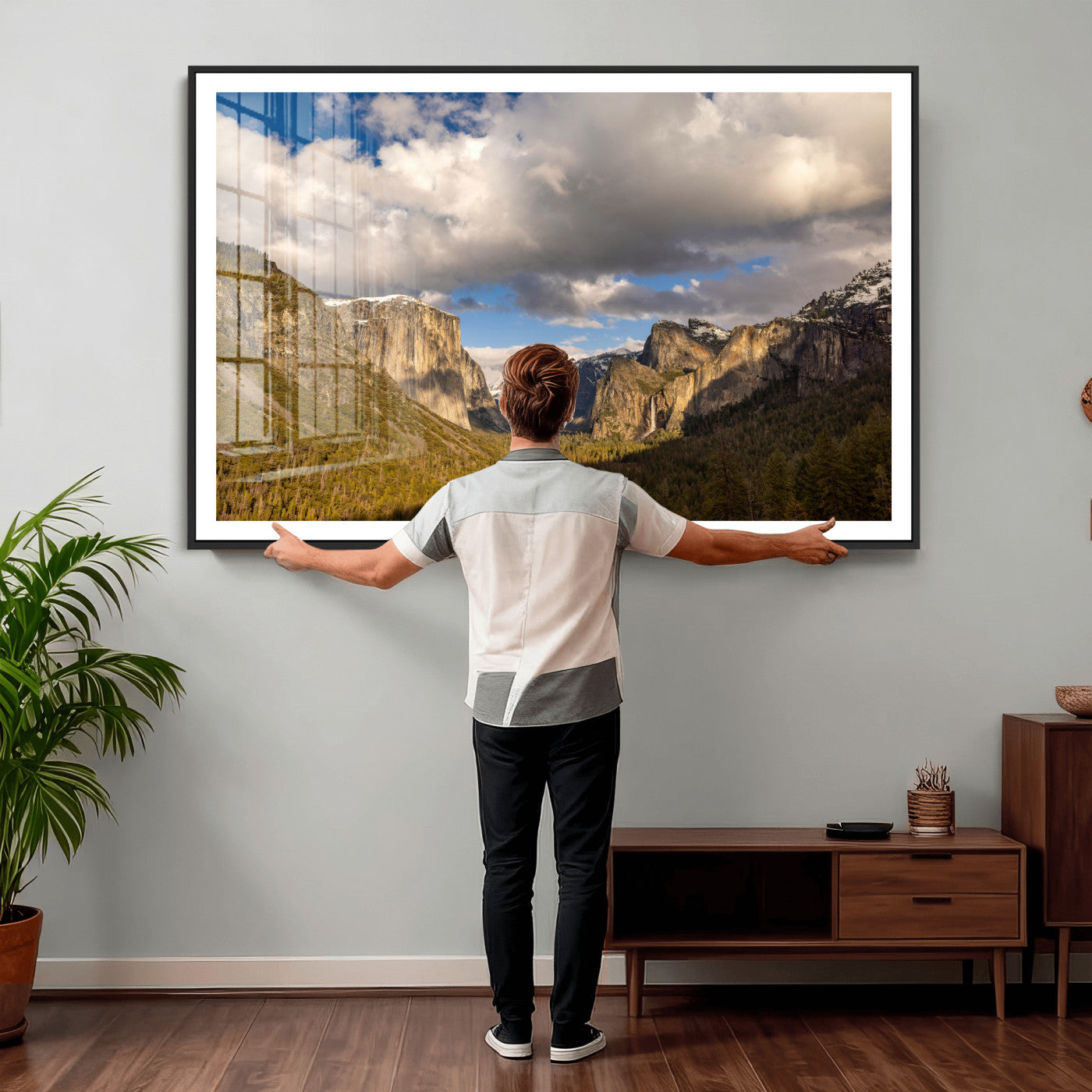 51451302-MGV-CV-36X24 - Yosemite Valley Mountain Landscape Wall Art Canvas Print, Granite Cliff Forest Valley Canvas Print, California National Park Scenic Art Printing