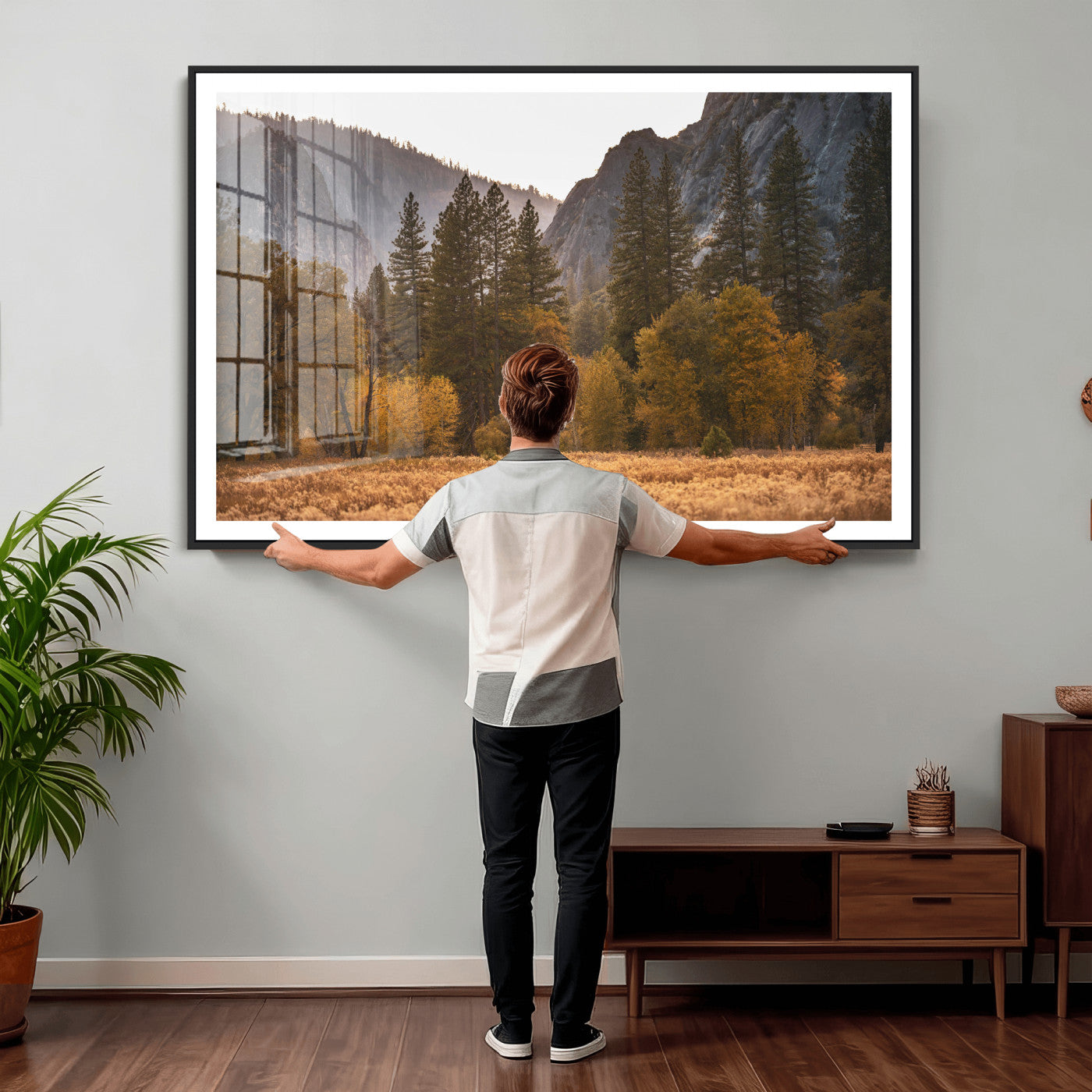 61682763-MGV-CV-36X24 - Yosemite Valley Autumn Forest Landscape Wall Art Canvas Print, Granite Mountain Pine Trees Canvas Print, California National Park Fall Scenic Art Printing