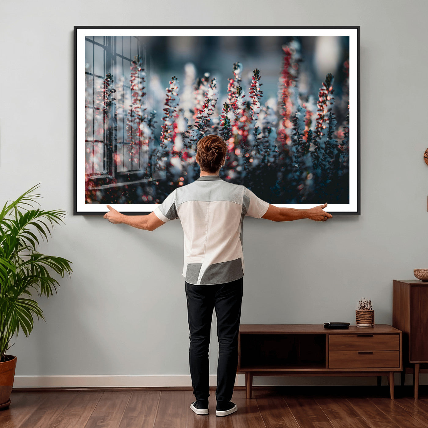 82063935-MGV-CV-36X24 - Winter Heather Wall Art Canvas Print, Frosted Floral Nature Art, Moody Botanical Wall Decor