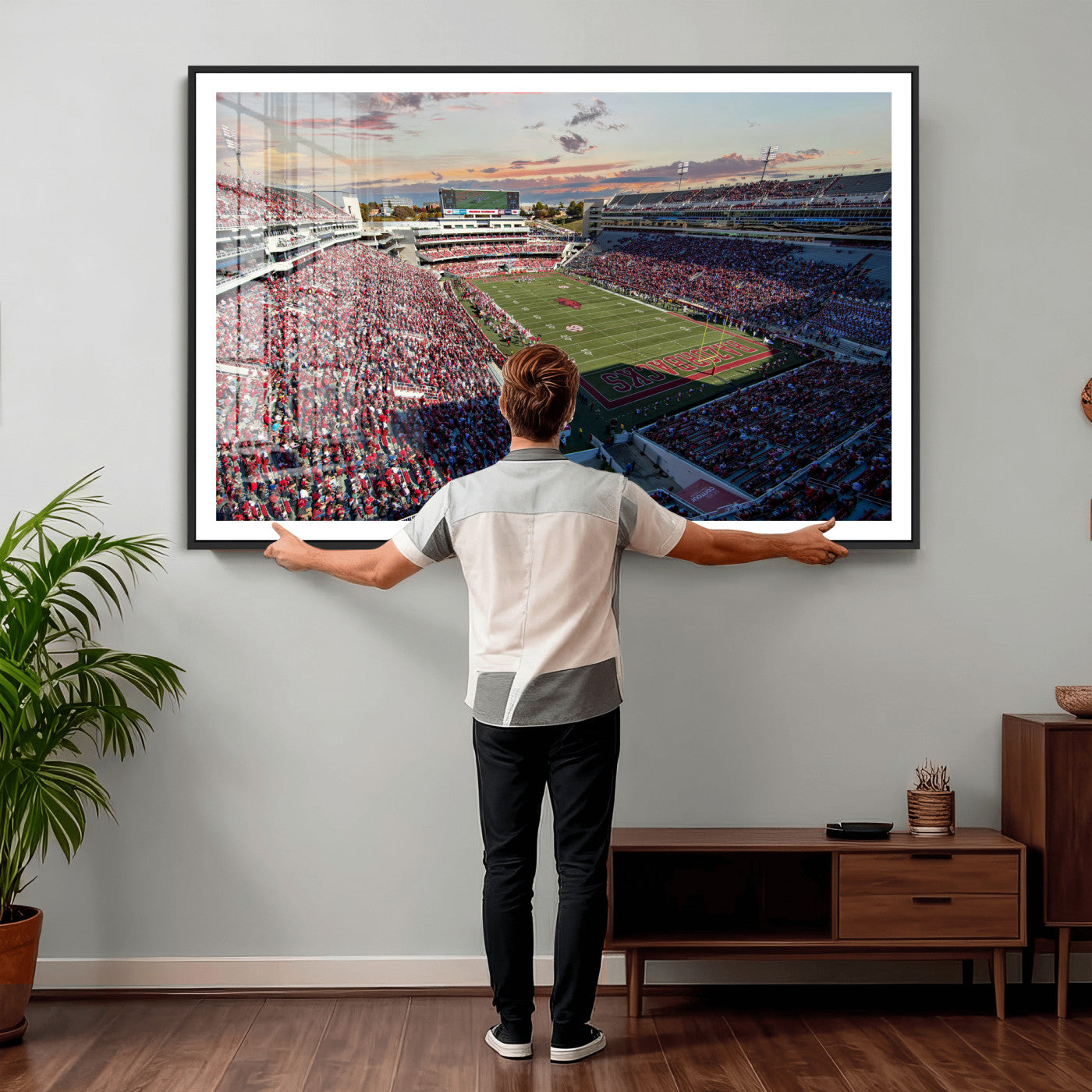 46571211-MGV-CV-36X24 - Donald W. Reynolds Razorback Stadium Wall Art Canvas Print – Arkansas Razorbacks Football Artwork for Home, Office, and Sports Room Decor