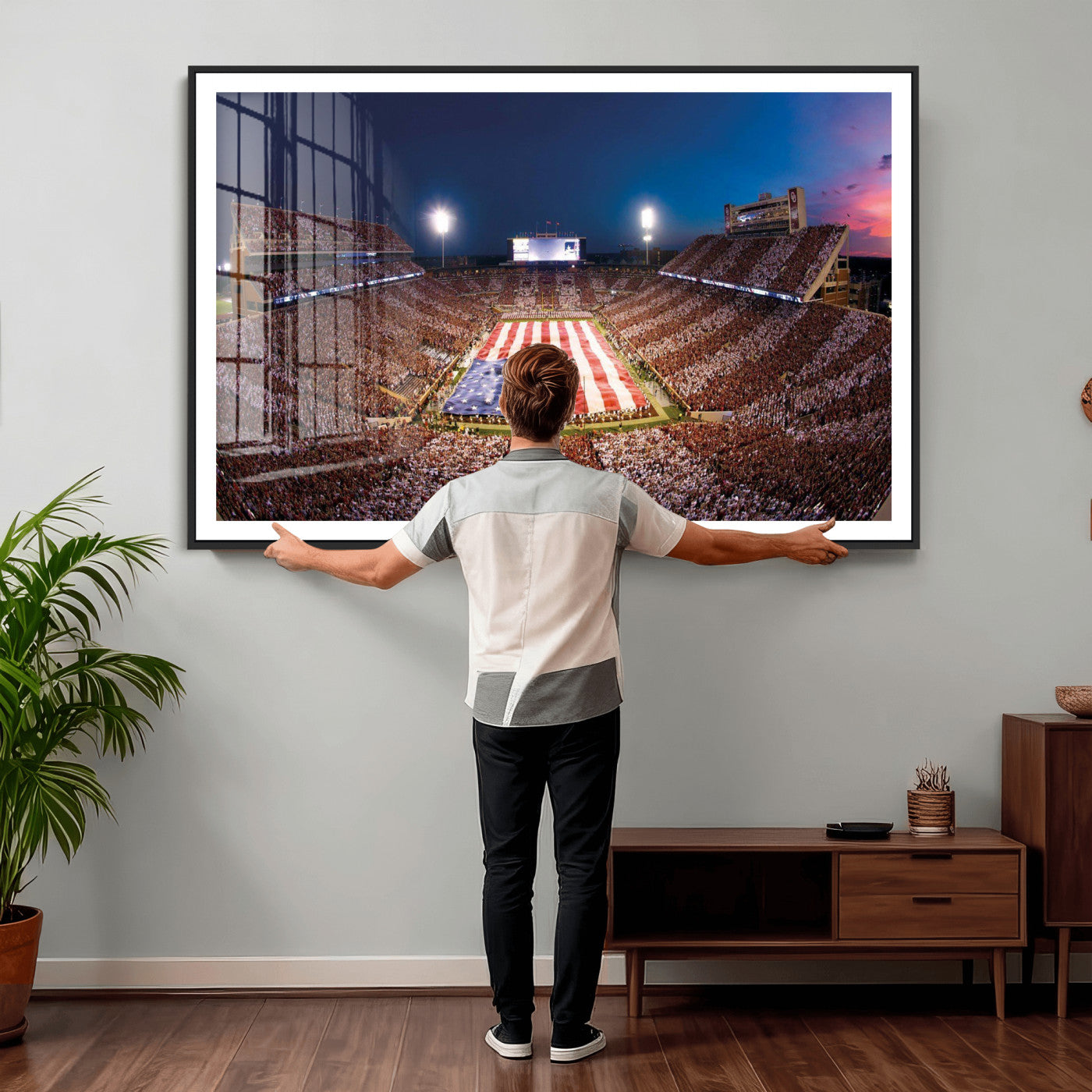 59917418-MGV-CV-36X24 - Oklahoma Memorial Stadium Wall Art Canvas Print – Oklahoma Sooners Football Artwork for Home, Office, and Sports Room Decor