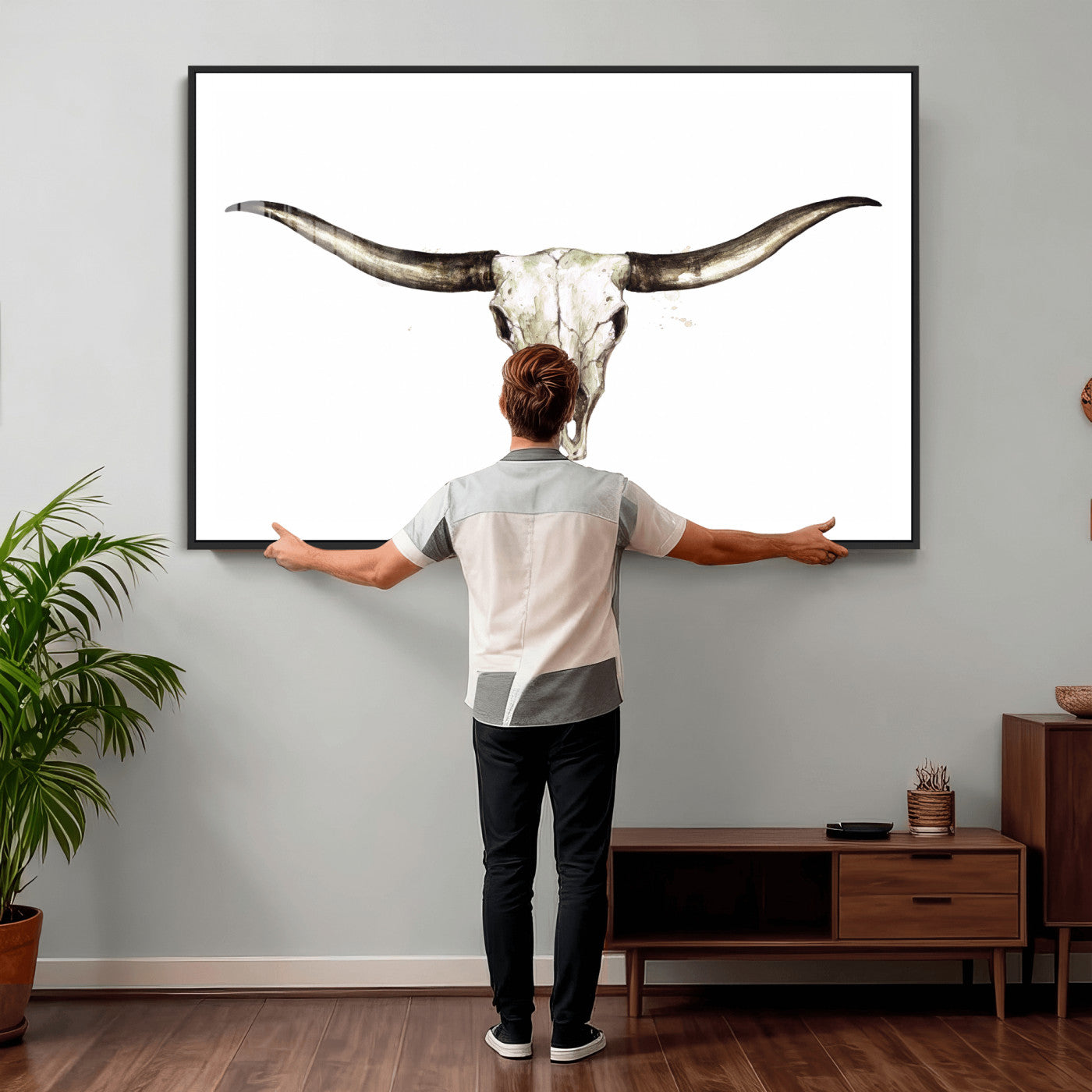 42788678A-MGV-CV-36X24 - Longhorn Skull Wall Art Canvas Print – Rustic Western Artwork Print for Living Room Wall Decor