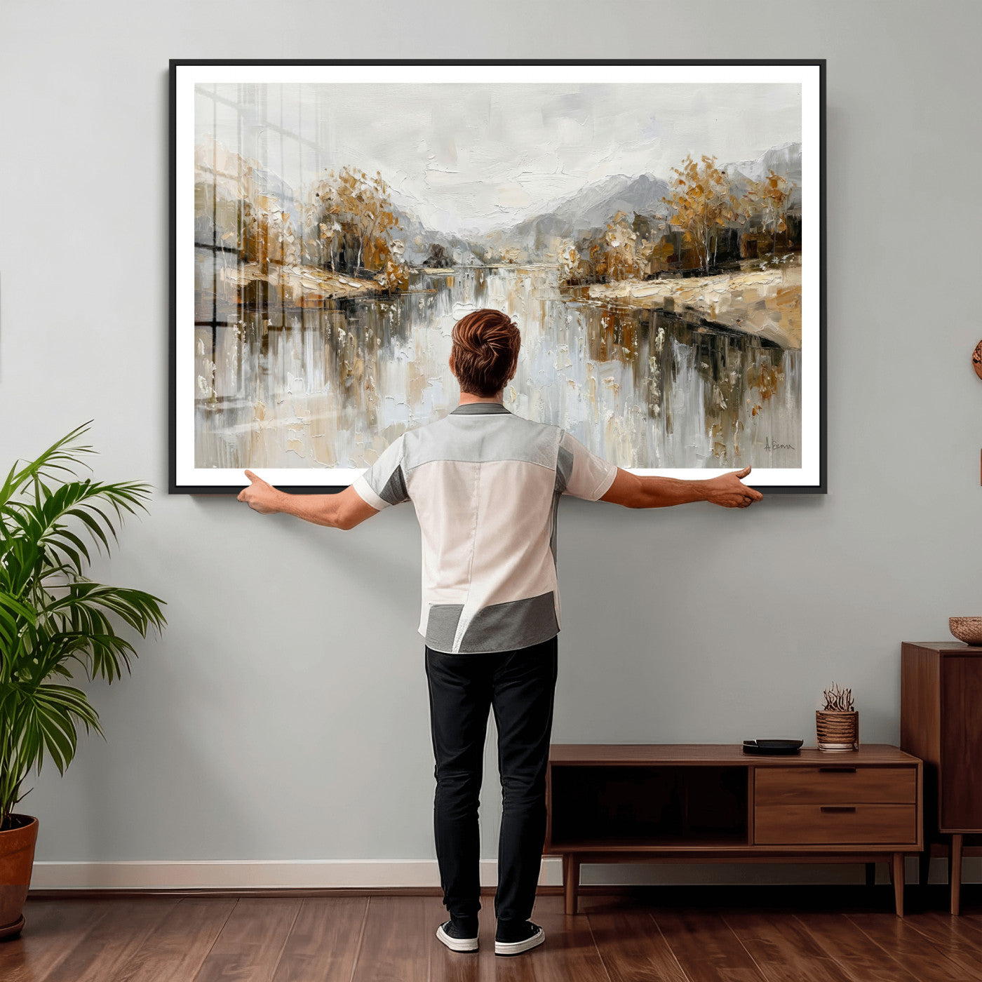 75820239-MGV-CV-36X24 - Abstract Landscape Wall Art Canvas Print, Modern Lake Printing Wall Decor for Contemporary Interiors