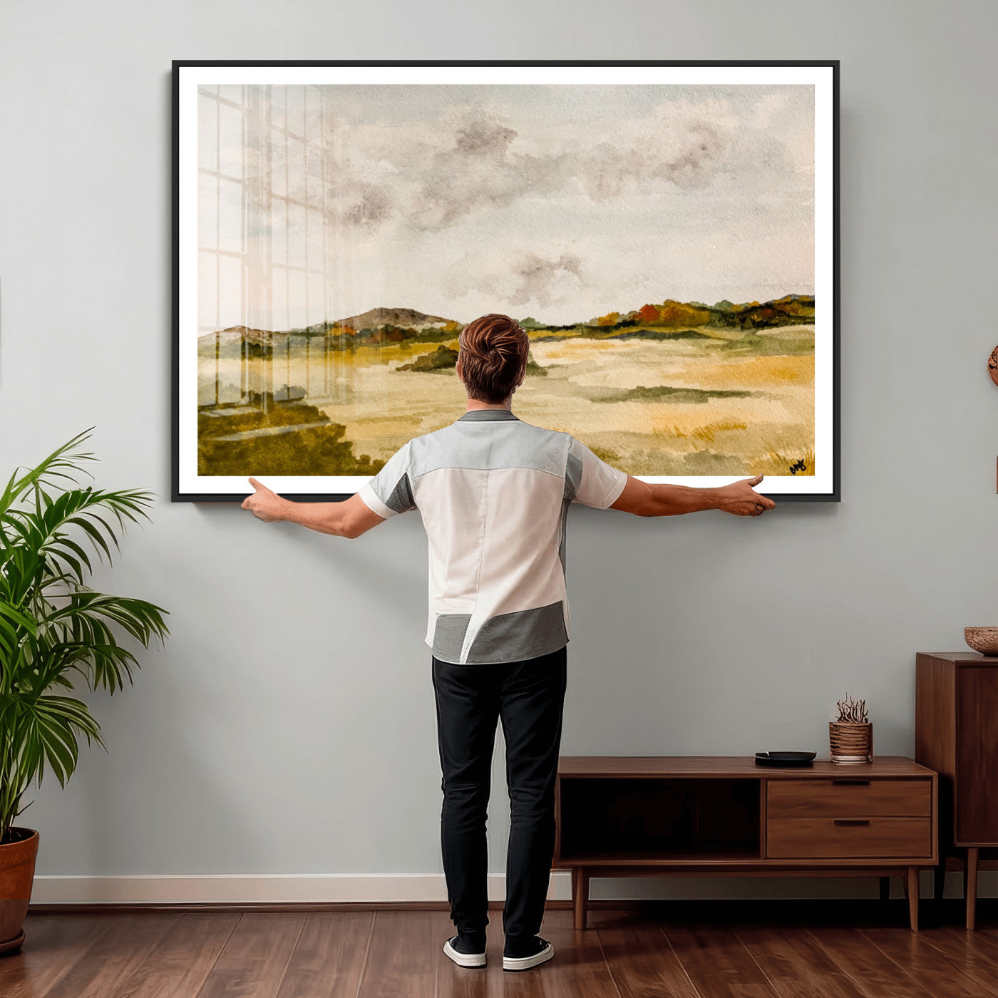94151004-MGV-CV-36X24 - Watercolor Abstract Countryside Wall Art Canvas Print, Neutral Pastoral Landscape Painting Wall Decor for Modern Farmhouse Interiors