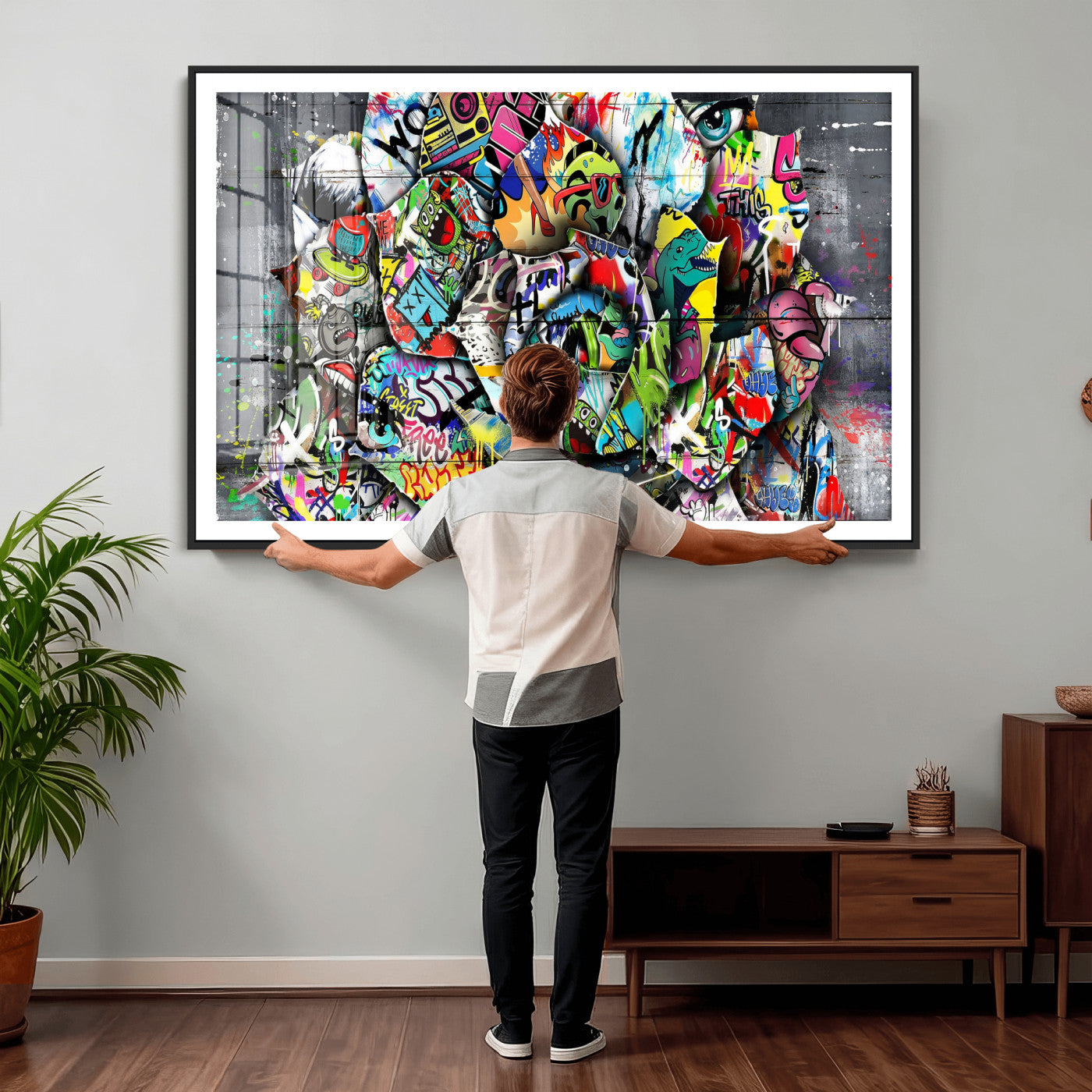 77553344-MGV-CV-36X24 - Abstract Graffiti Collage Street Art Wall Art Canvas Print, Colorful Urban Pop Art Canvas Print, Modern Graffiti Patchwork Contemporary Art Printing