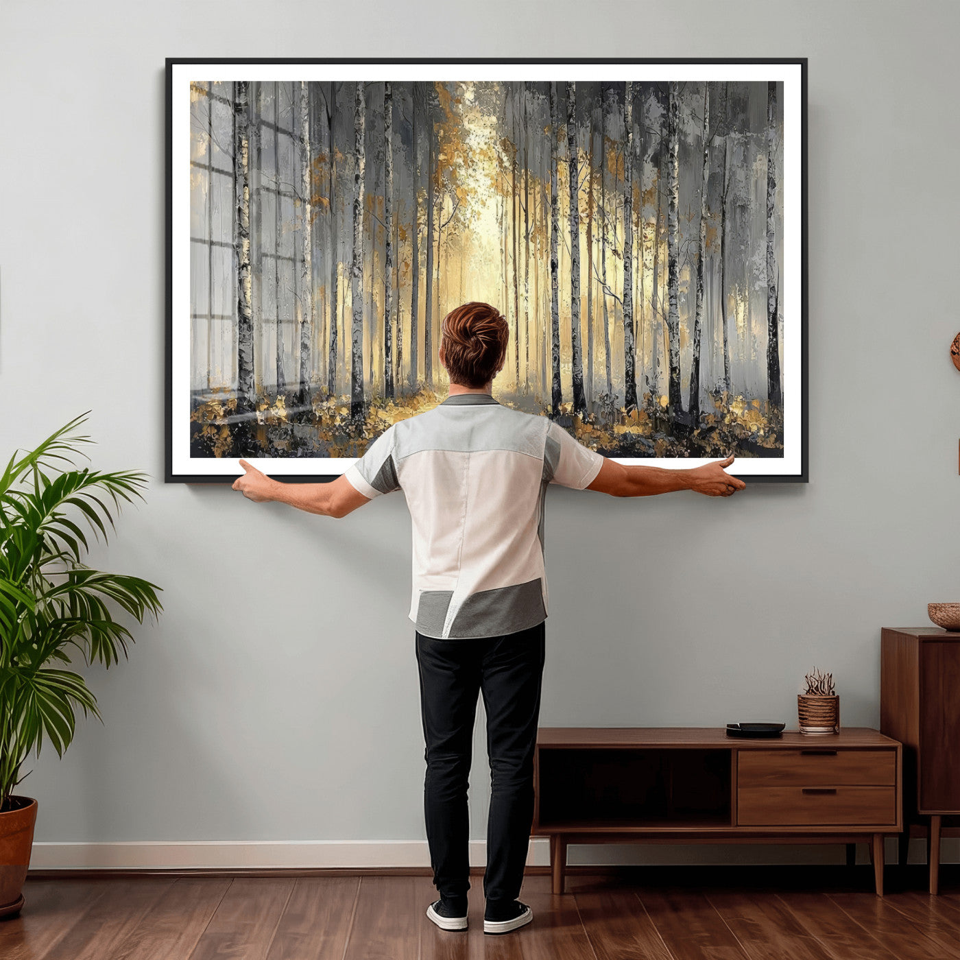 41017042-MGV-CV-36X24 - Abstract Birch Forest Wall Art Canvas Print – Modern Neutral Woodland Landscape Artwork for Living Room Decor