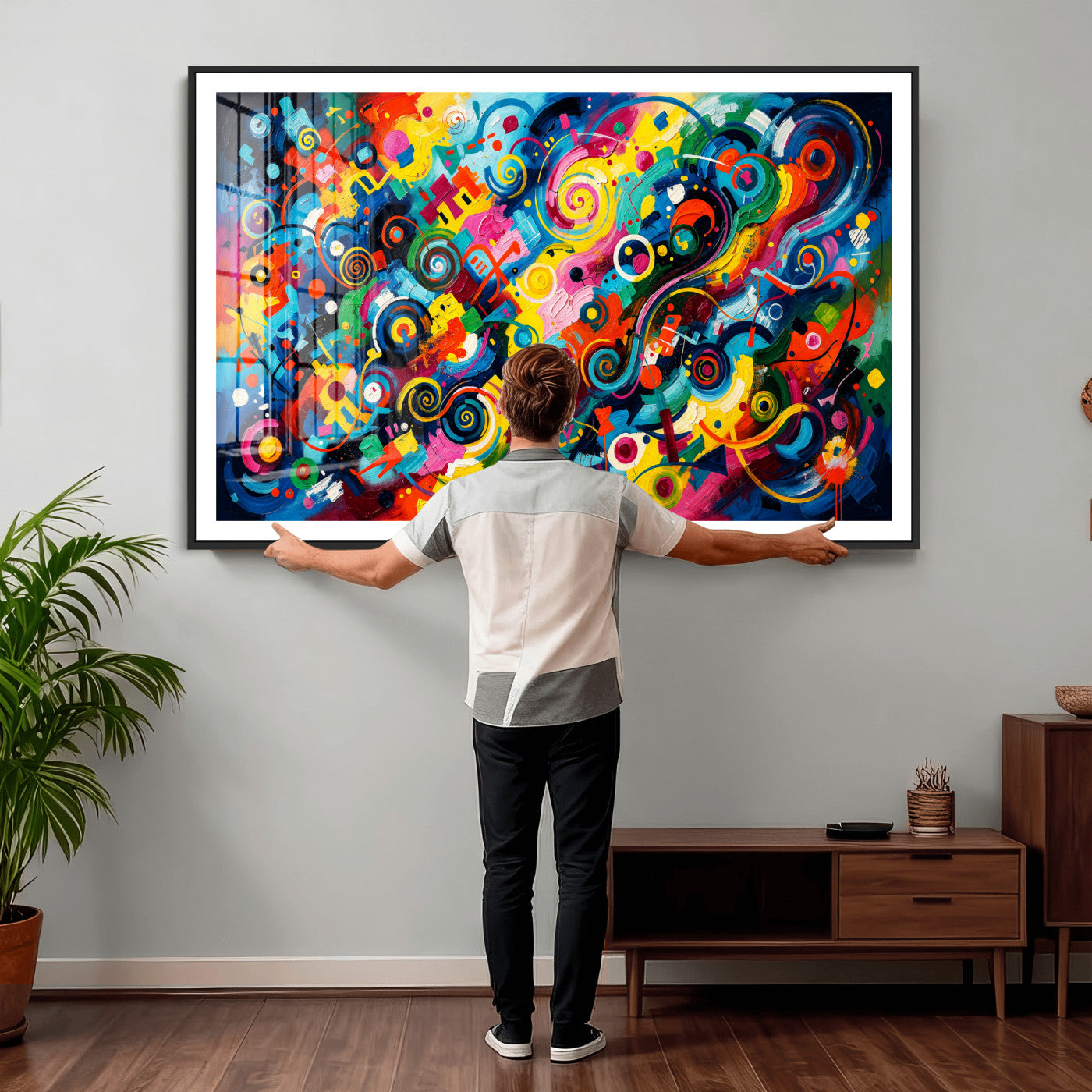 4712069R1-MGV-CV-36X24 - Geometric Abstract Wall Art Canvas Print, Bold Color Abstract Expressionist Painting Print, Modern Geometric Abstract Canvas Art