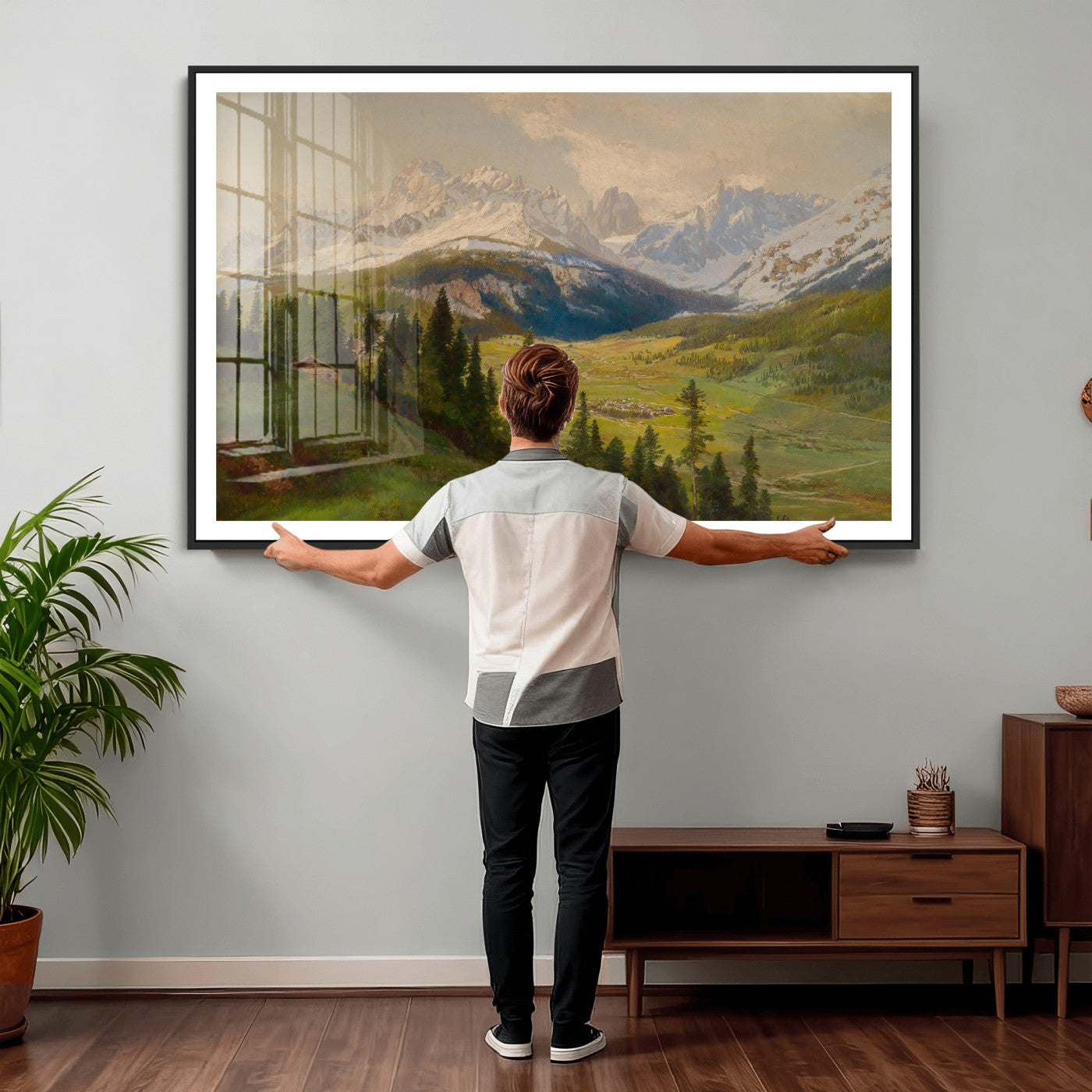 23120262-MGV-CV-36X24 - Konrad Petrides Sexten Village Canvas Print, Alpine Mountain Valley Painting, Dolomites Landscape Art