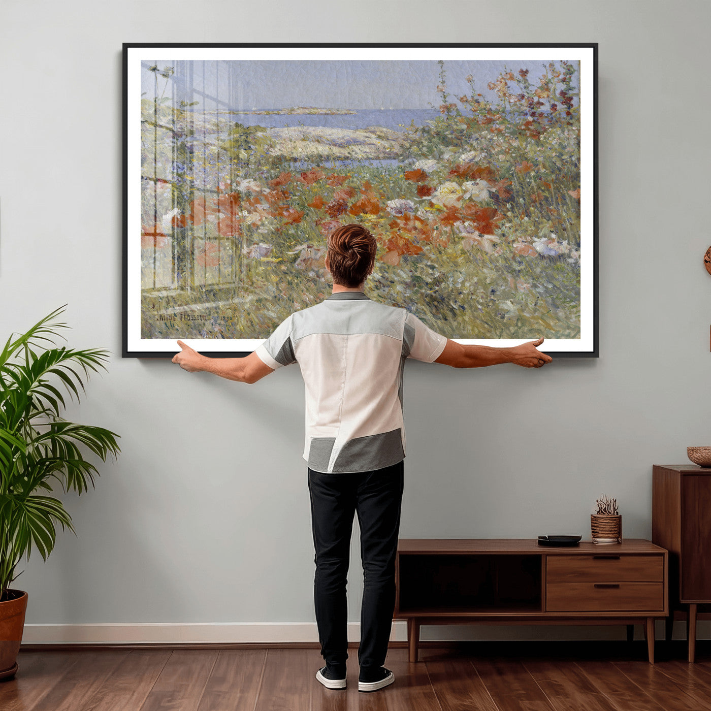 54770907-MGV-CV-36X24 - Childe Hassam Celia Thaxter Garden Canvas — 1890 American Impressionist Poppy Floral Print | Isles of Shoals Coastal Art | Classic Gift