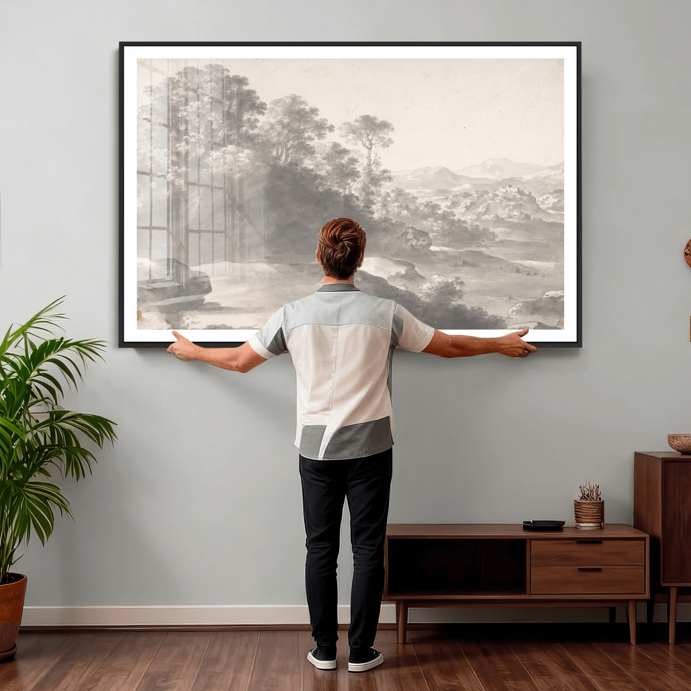 33041209-MGV-CV-36X24 - Van Poelenburch Landscape Canvas Wall Art — Dutch Golden Age Gray Wash Drawing Print | Baroque Italianate Nature Decor | Old Master Classic Gift