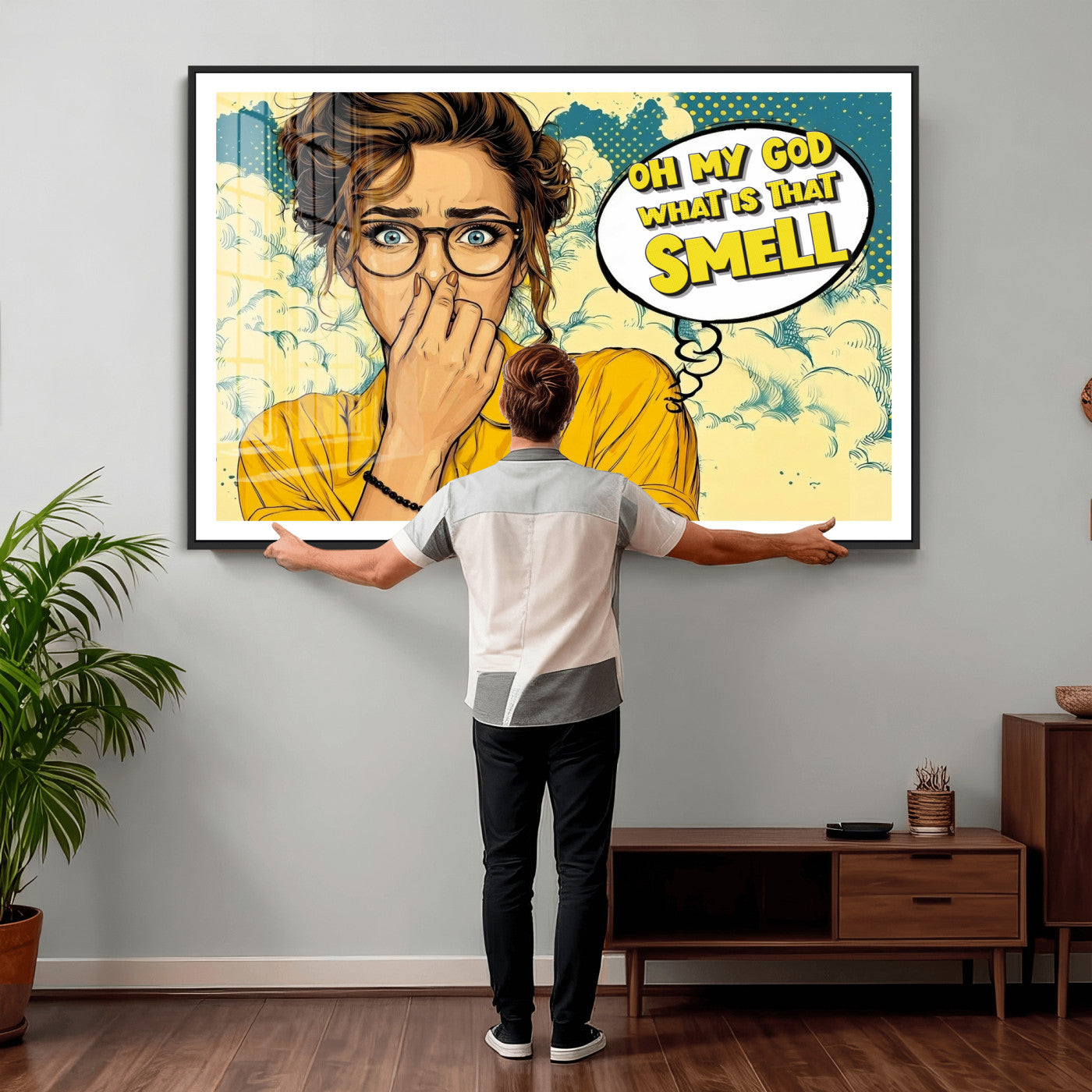 B79156505-MGV-CV-36X24 - Pop Art Print Bathroom Sign Wall Art Canvas Print — Funny Bathroom Canvas | Comic Style Toilet Wall Decor | Humor Gift | What is that Smell