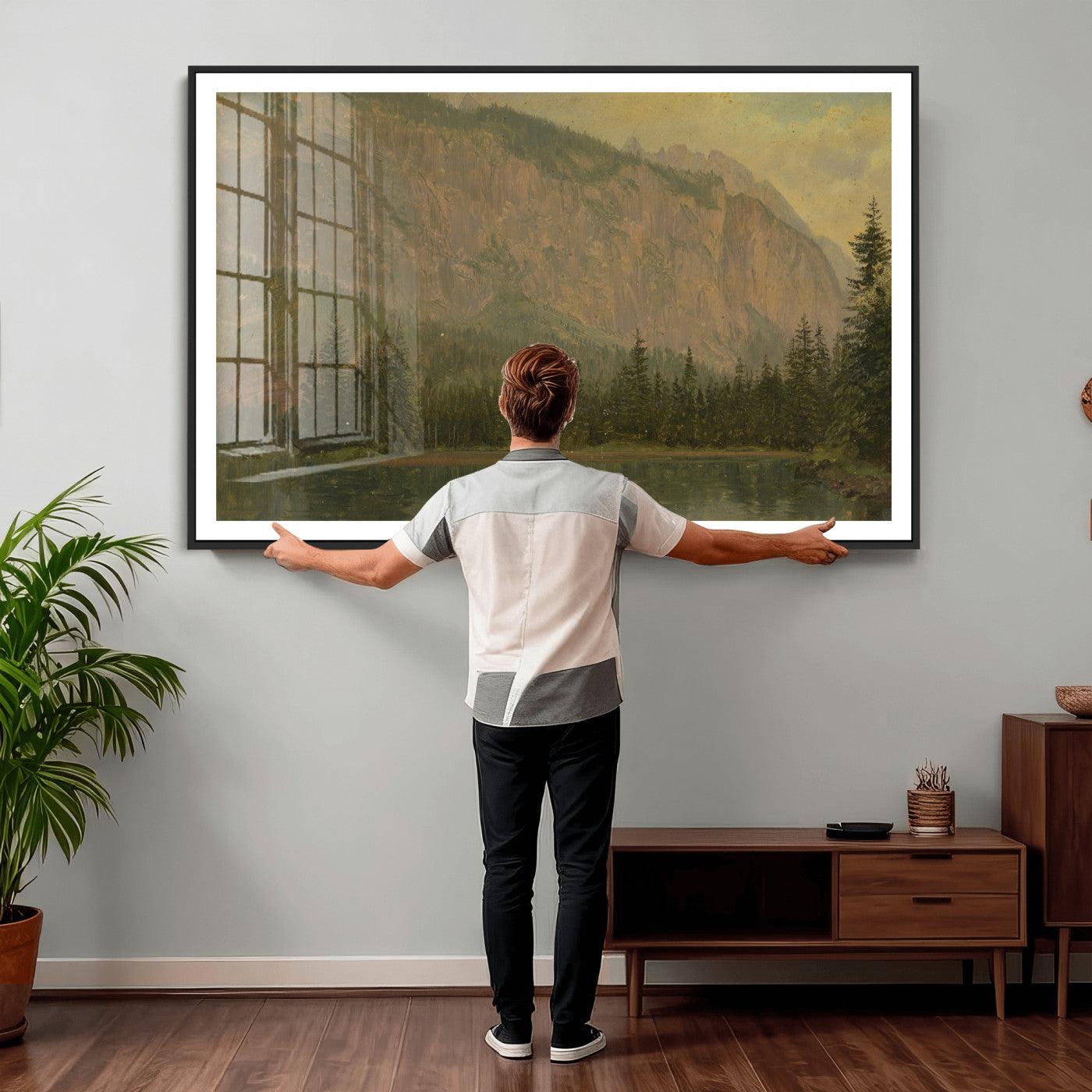 76844524-MGV-CV-36X24 - Frederic Edwin Church Hintersee Canvas Print, Hudson River School Mountain Lake Painting 1868, American Romantic Landscape, Vintage Nature Wall Art