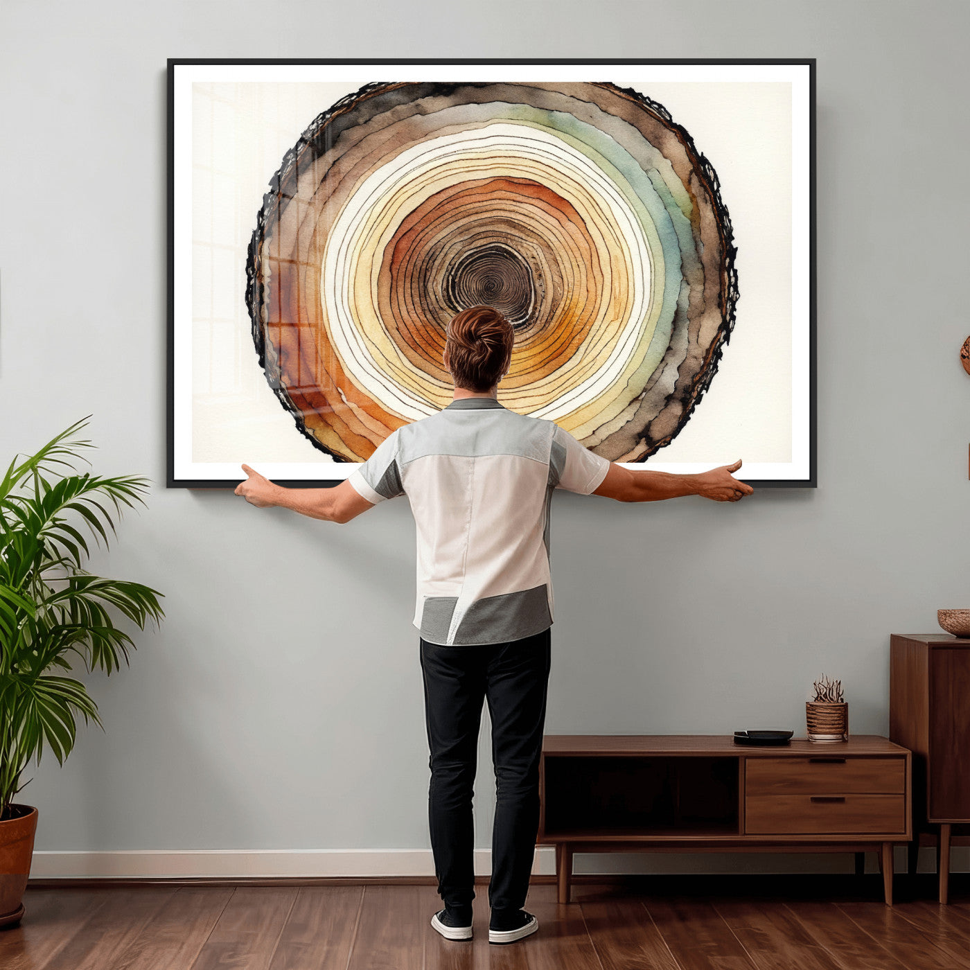 13719680-MGV-CV-36X24 - Natural Wood Slice Wall Art Canvas Print, Tree Ring Wall Art, Framed Abstract Nature Wall Decor, Earth Tone Statement Canvas Print