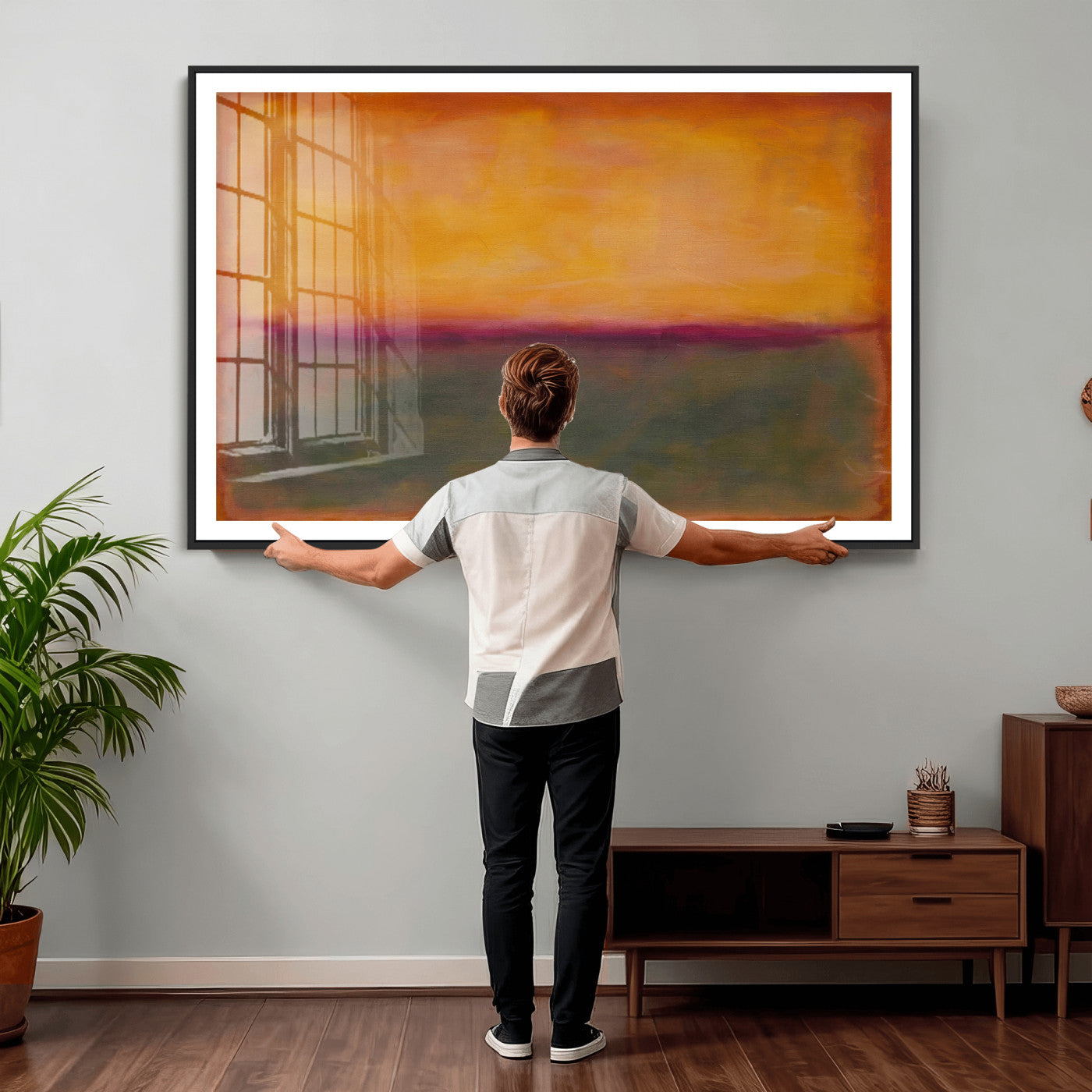 21628300-MGV-CV-36X24 - Abstract Color Field Wall Art Canvas Print, Framed Minimalist Horizon Artwork for Living Room Bedroom Office
