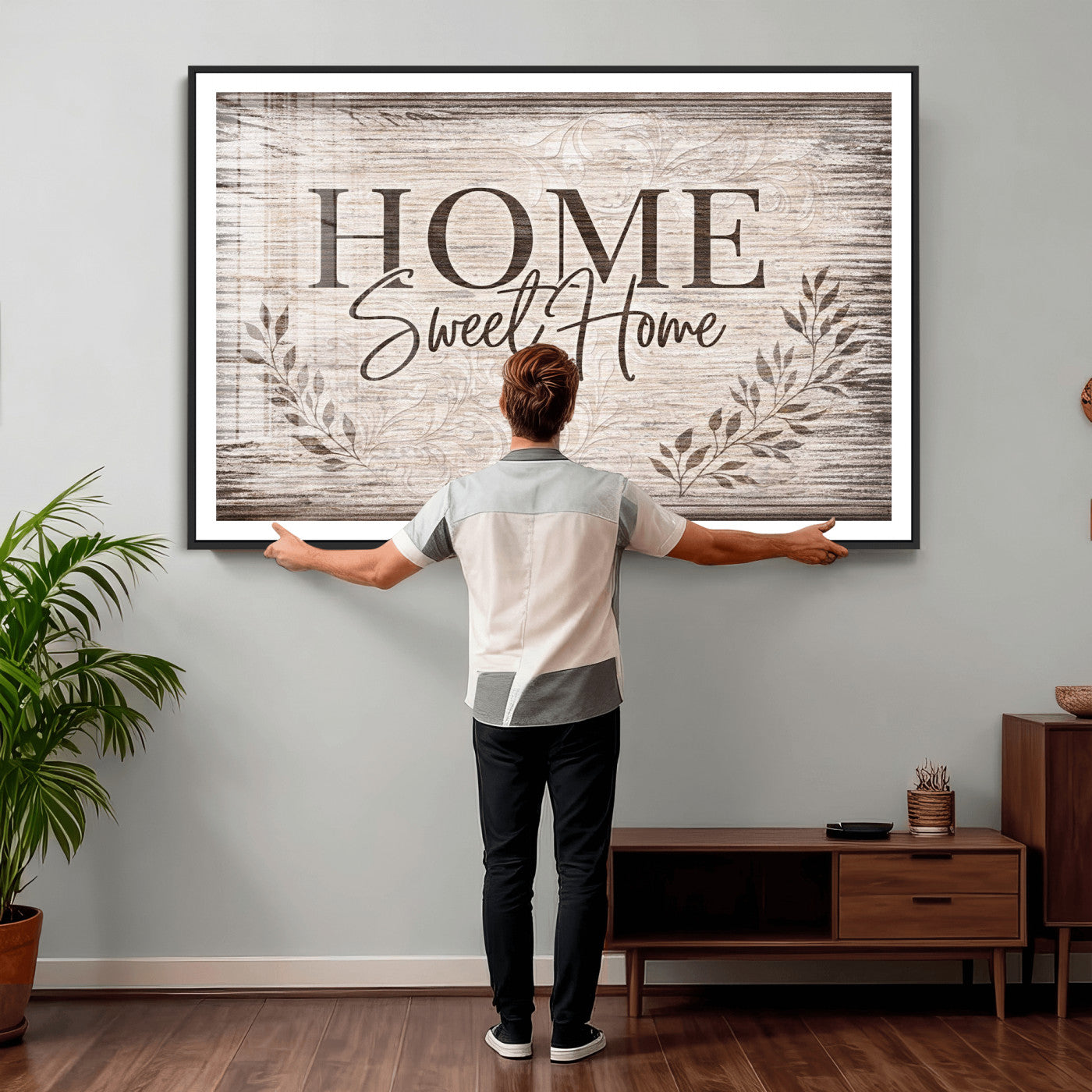 81157008S-MGV-CV-36X24 - Home Sweet Home Wall Art Canvas Print, Floral Farmhouse Sign, Rustic Neutral Entryway Bedroom Living Room Decor