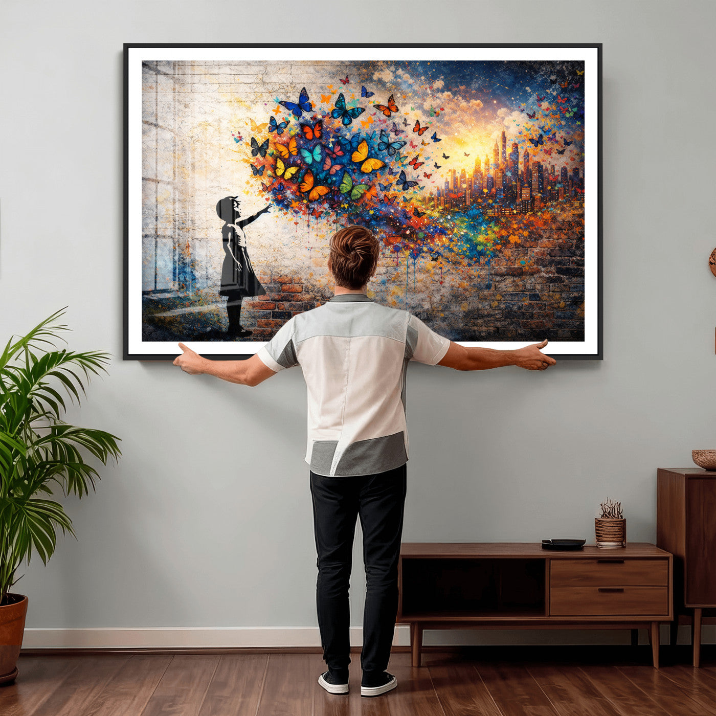 21540821-MGV-CV-36X24 - Banksy Girl Wall Art Canvas Print for Living Room Decor